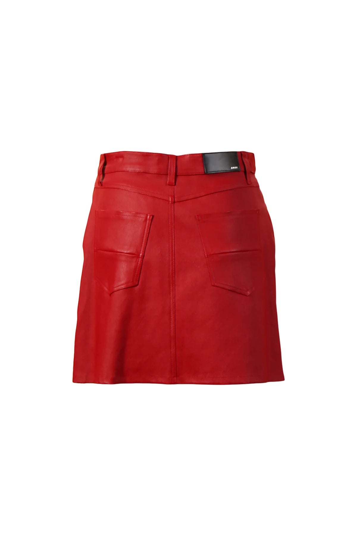 AMIRI | RED LEATHER AND DENIM FRINGE SKIRT
