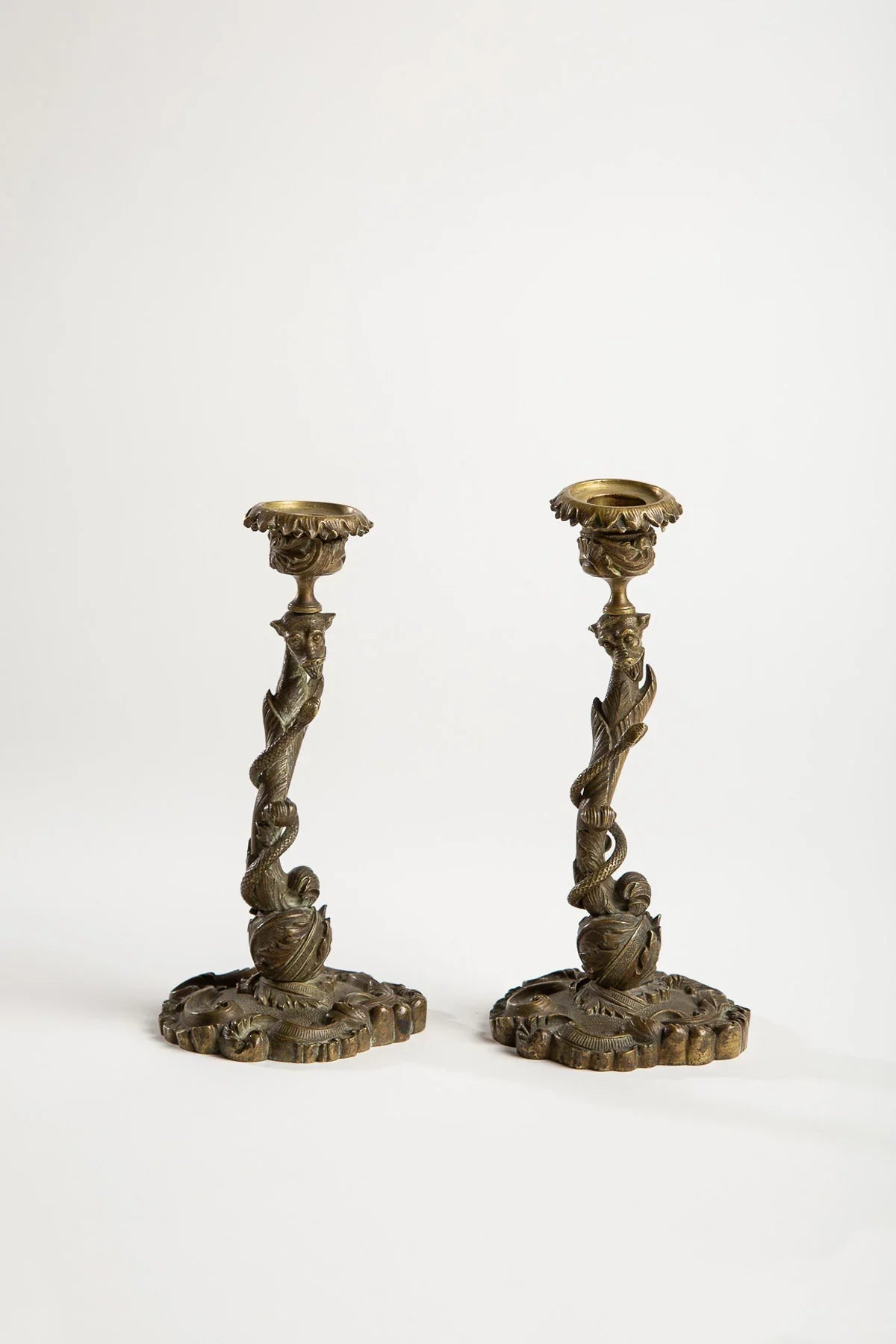 MAXFIELD PRIVATE COLLECTION | PAIR OF DRAGON/SNAKE CANDLESTICKS
