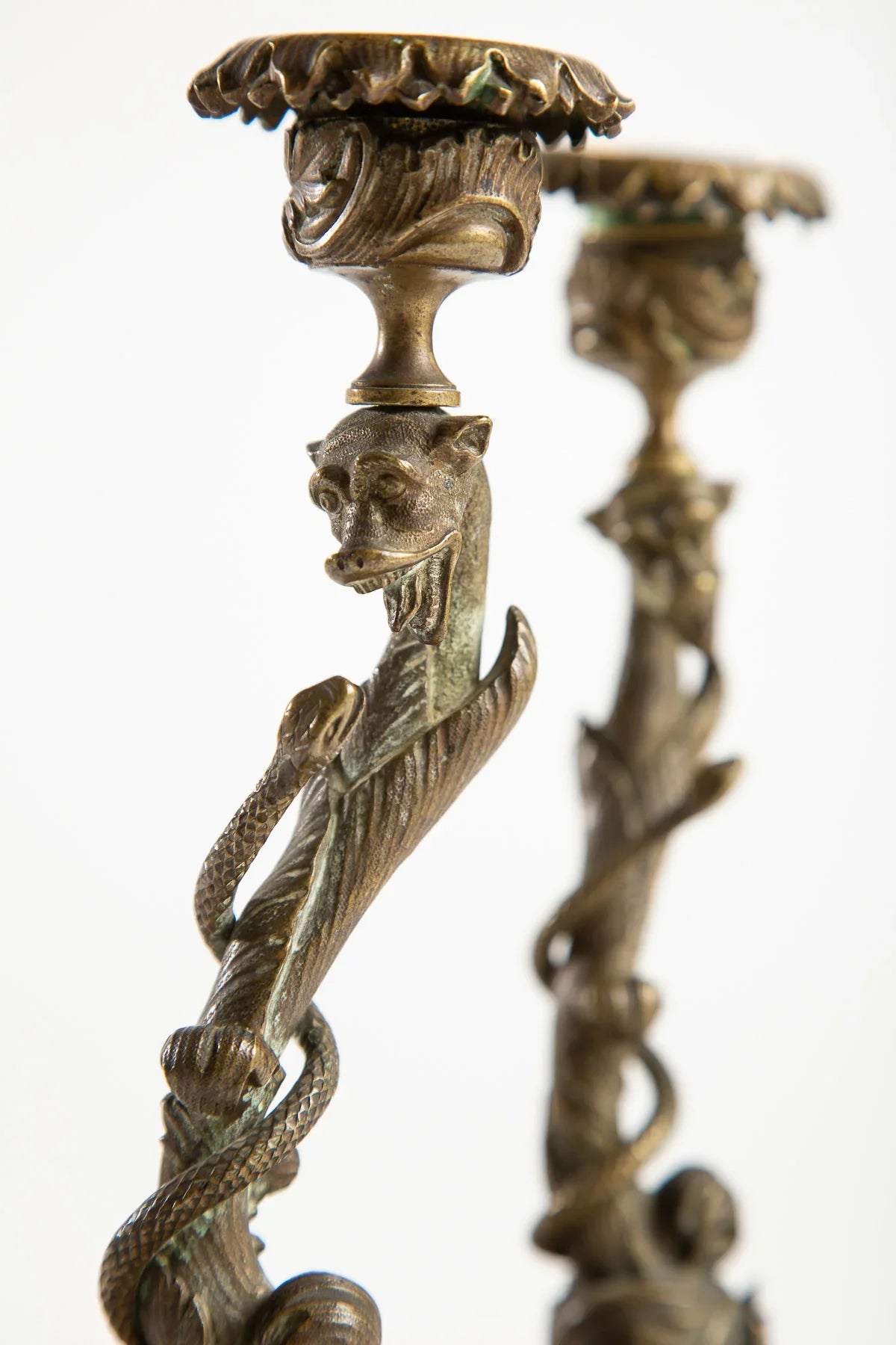MAXFIELD PRIVATE COLLECTION | PAIR OF DRAGON/SNAKE CANDLESTICKS