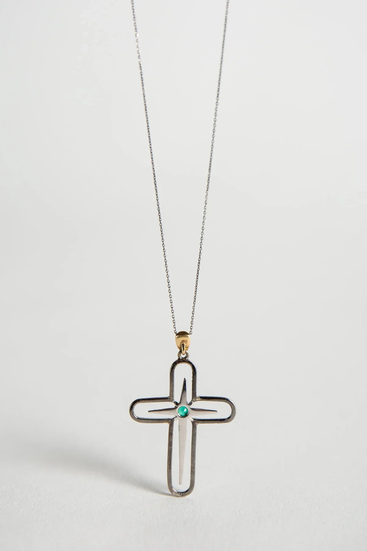 MAXFIELD PRIVATE COLLECTION | EMERALD DIAMOND SKULL CROSS NECKLACE