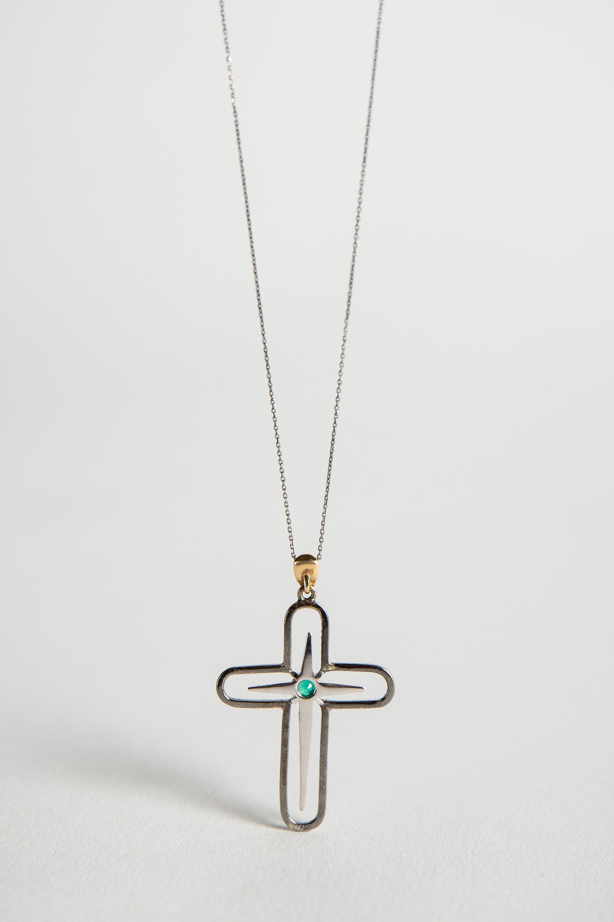 MAXFIELD PRIVATE COLLECTION | EMERALD DIAMOND SKULL CROSS NECKLACE