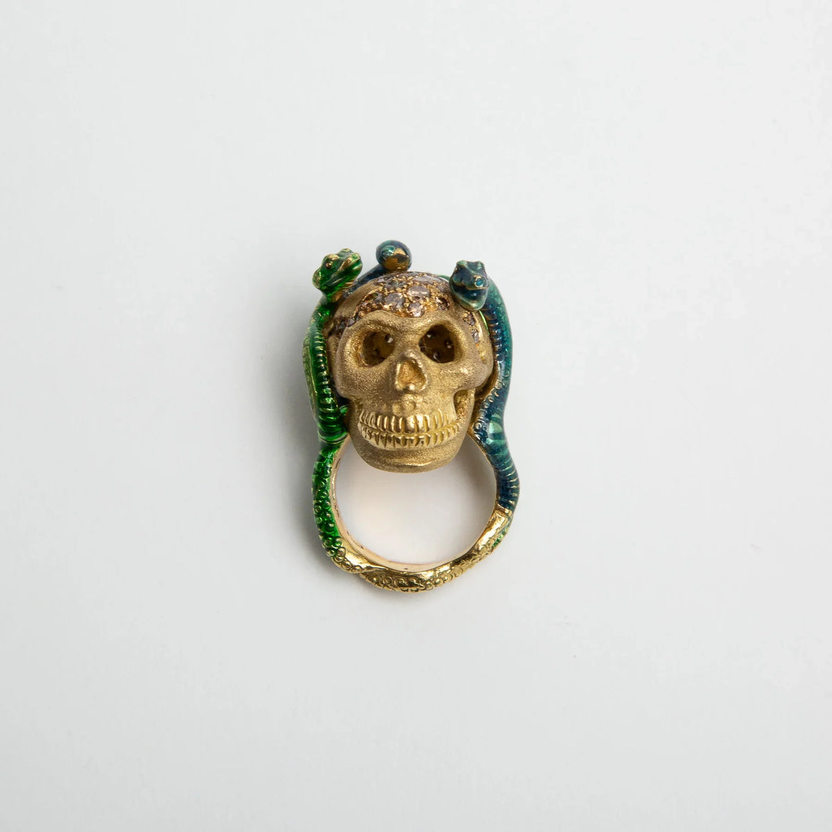 DELFINA DELETTREZ | GOLD SKULL ENAMEL SNAKES RING