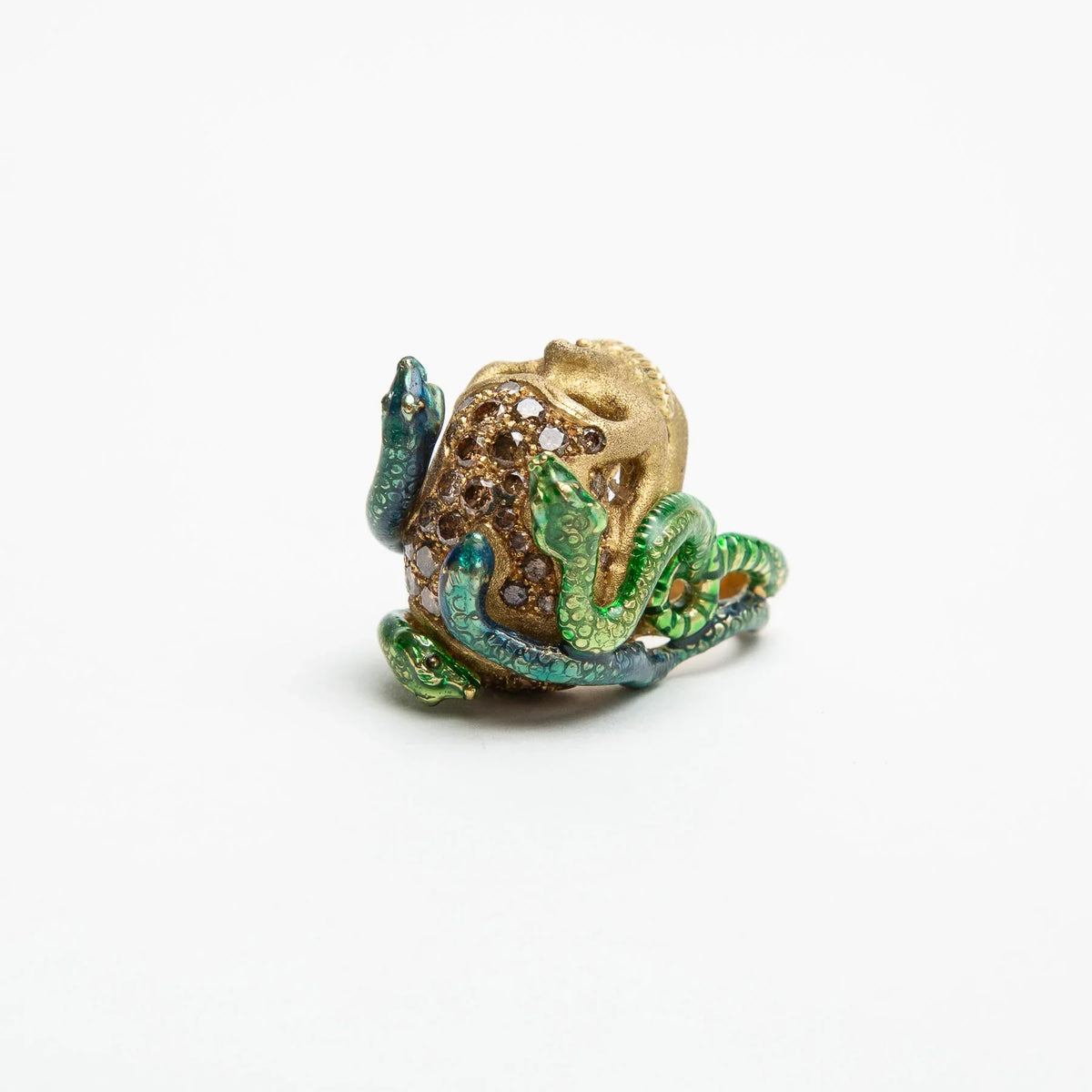 DELFINA DELETTREZ | GOLD SKULL ENAMEL SNAKES RING