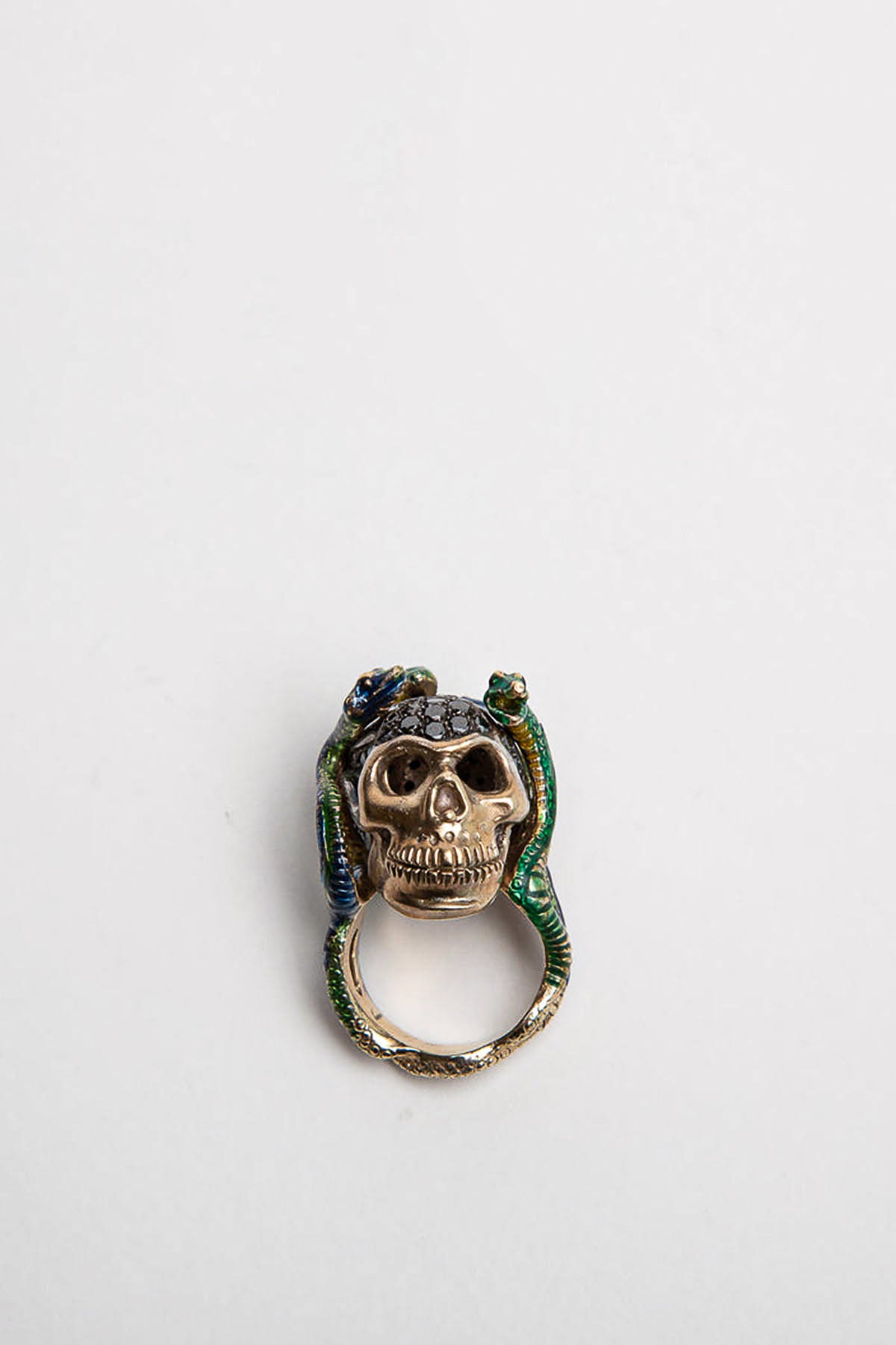 DELFINA DELETTREZ | WHITE GOLD SKULL ENAMEL SNAKES RING
