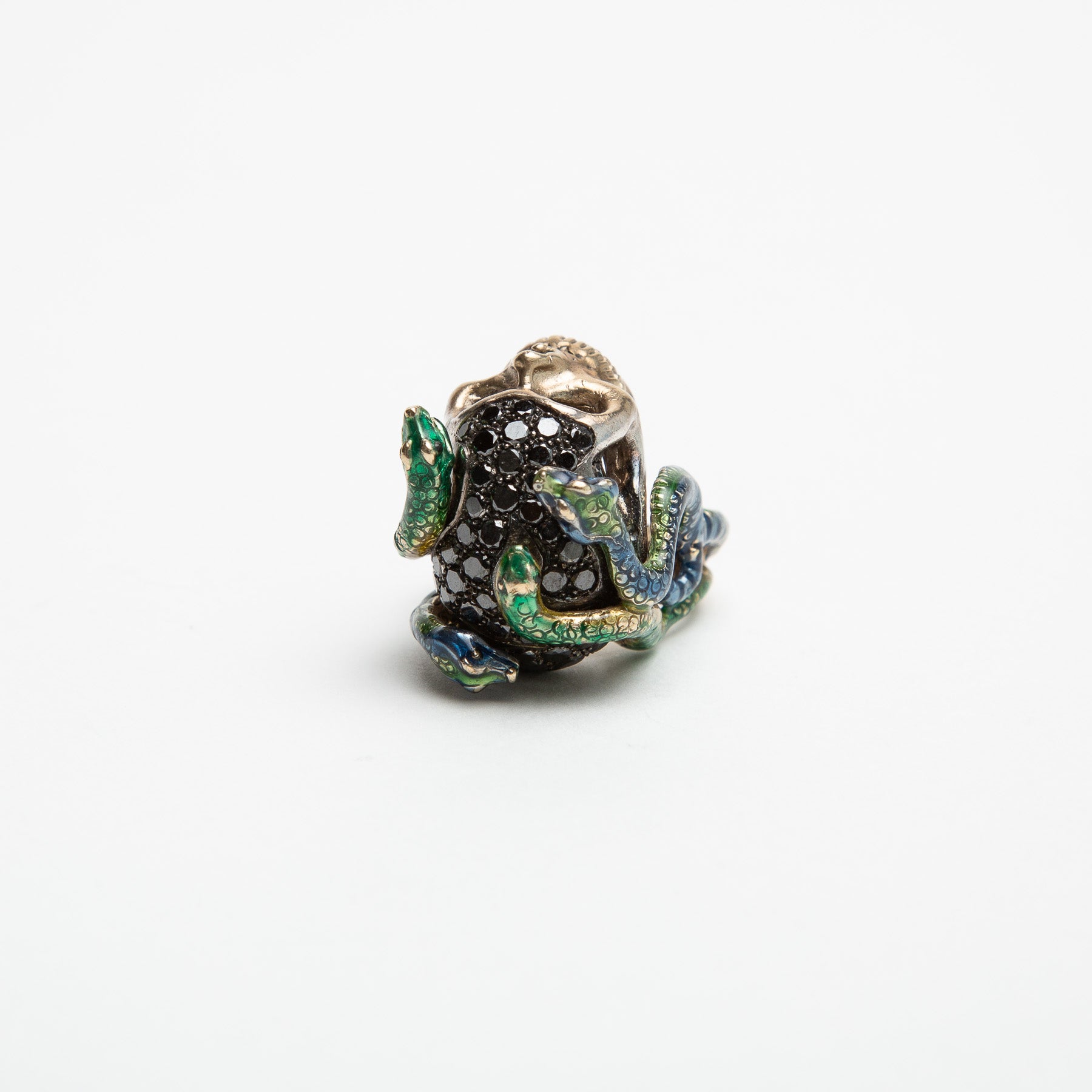 DELFINA DELETTREZ | WHITE GOLD SKULL ENAMEL SNAKES RING