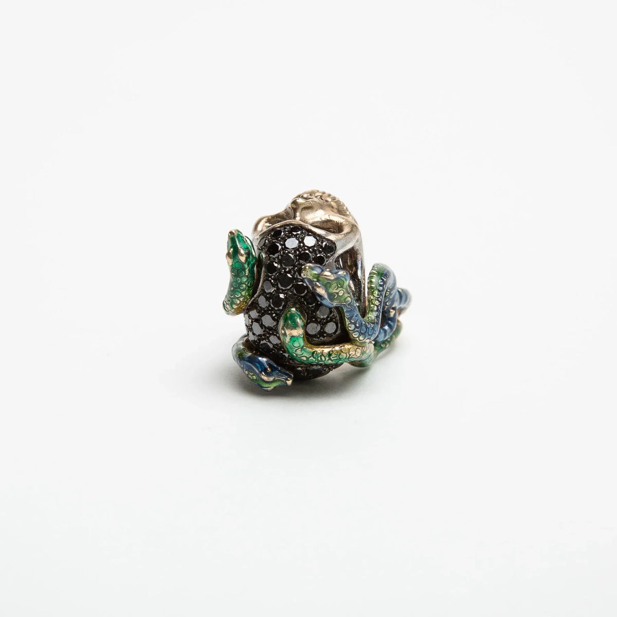 DELFINA DELETTREZ | WHITE GOLD SKULL ENAMEL SNAKES RING
