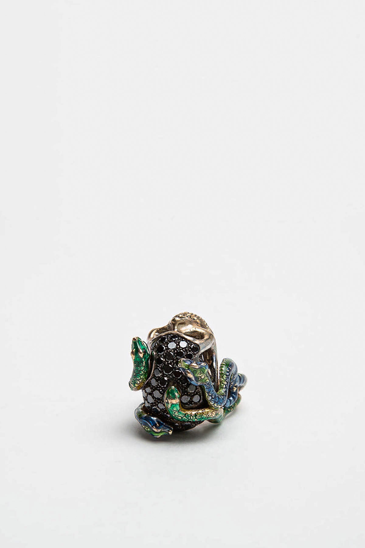 DELFINA DELETTREZ | WHITE GOLD SKULL ENAMEL SNAKES RING