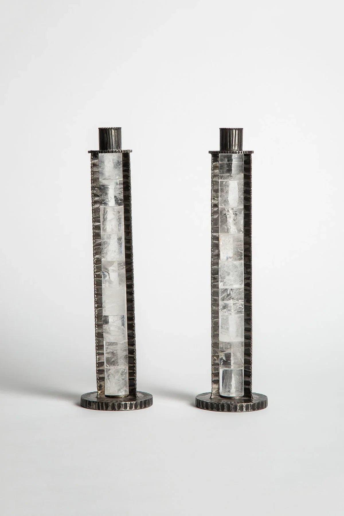 MAXFIELD PRIVATE COLLECTION | 9 ELEMENT CRYSTAL CANDLESTICKS, SET OF 2