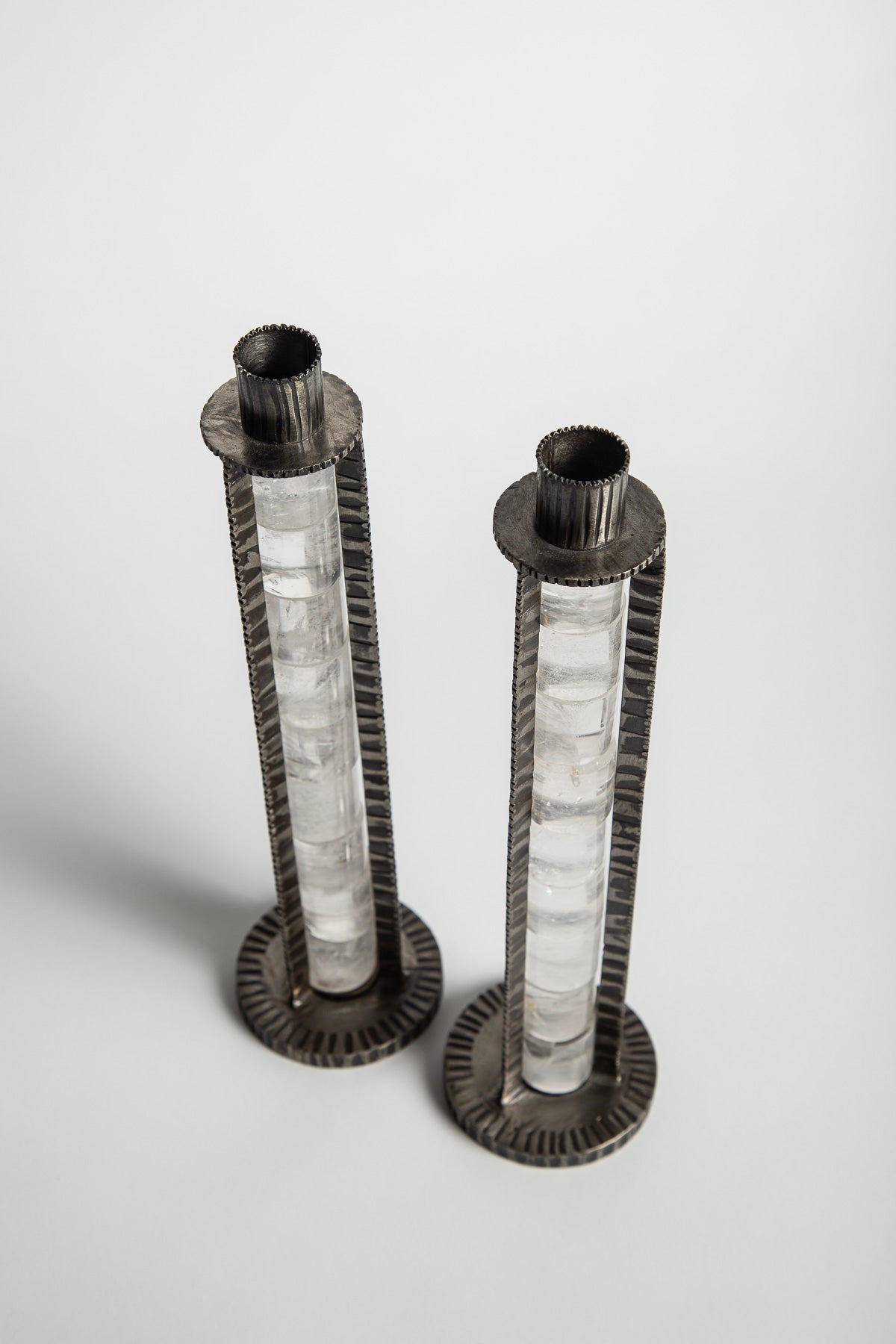 MAXFIELD PRIVATE COLLECTION | 9 ELEMENT CRYSTAL CANDLESTICKS, SET OF 2