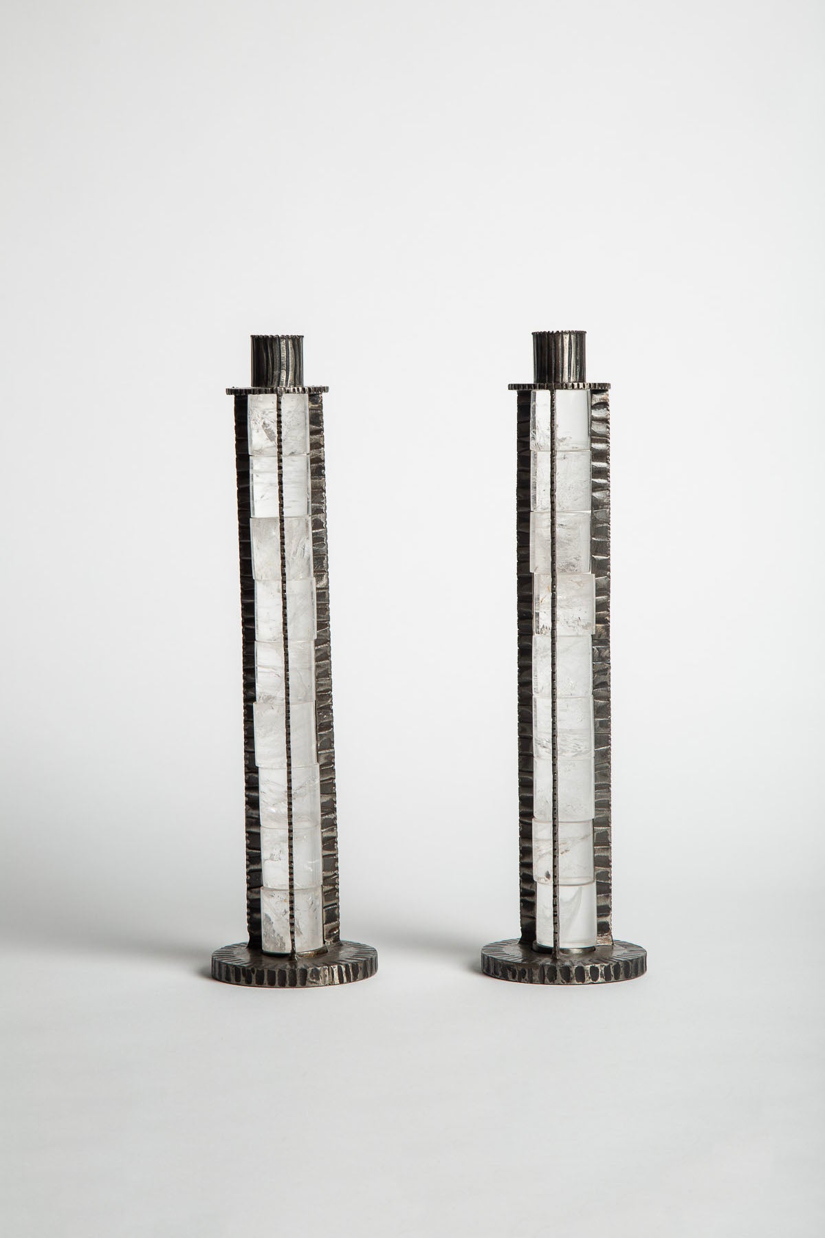 MAXFIELD PRIVATE COLLECTION | 9 ELEMENT CRYSTAL CANDLESTICKS, SET OF 2
