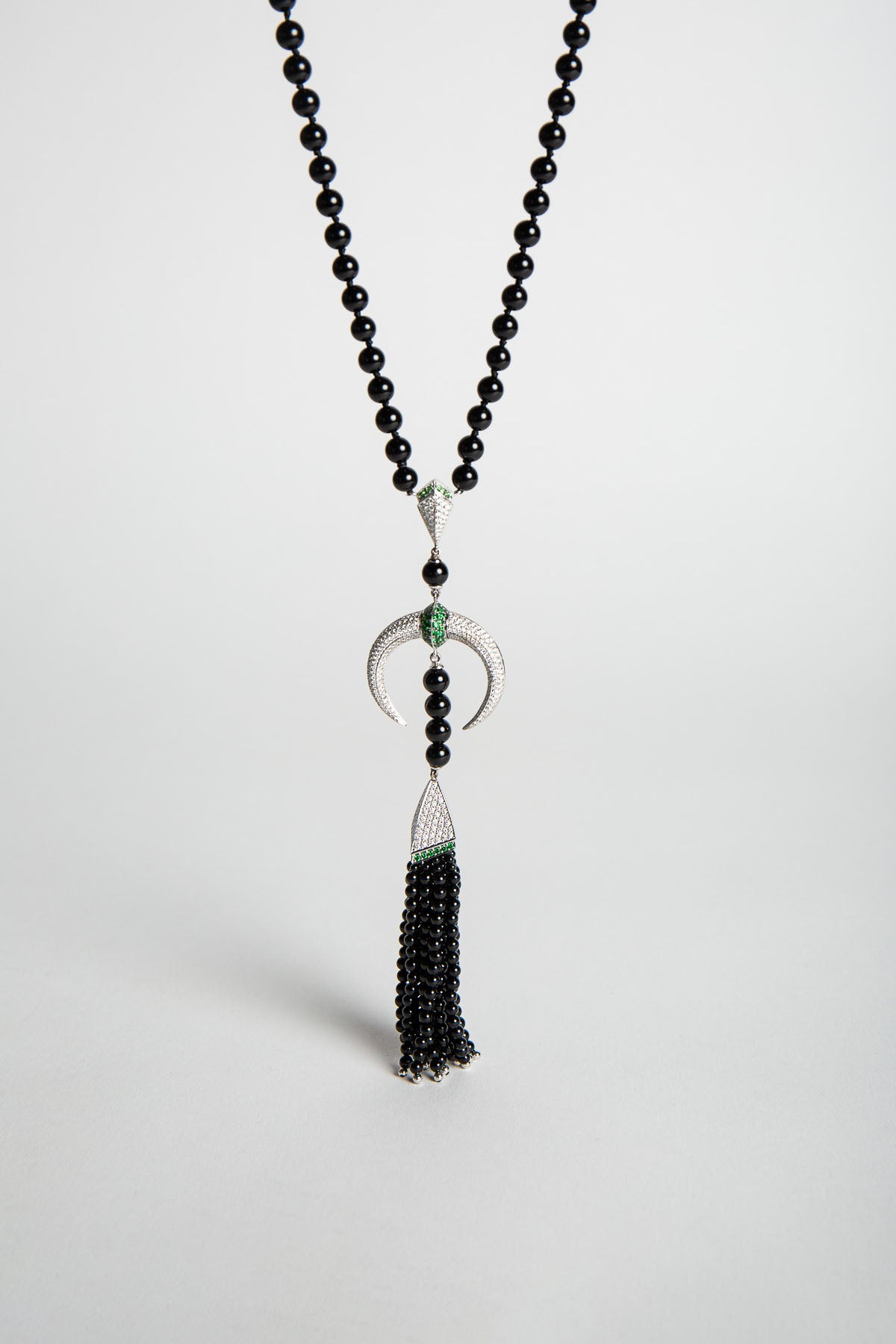 SHAUN LEANE | DIAMOND CRESCENT ONYX BEAD NECKLACE
