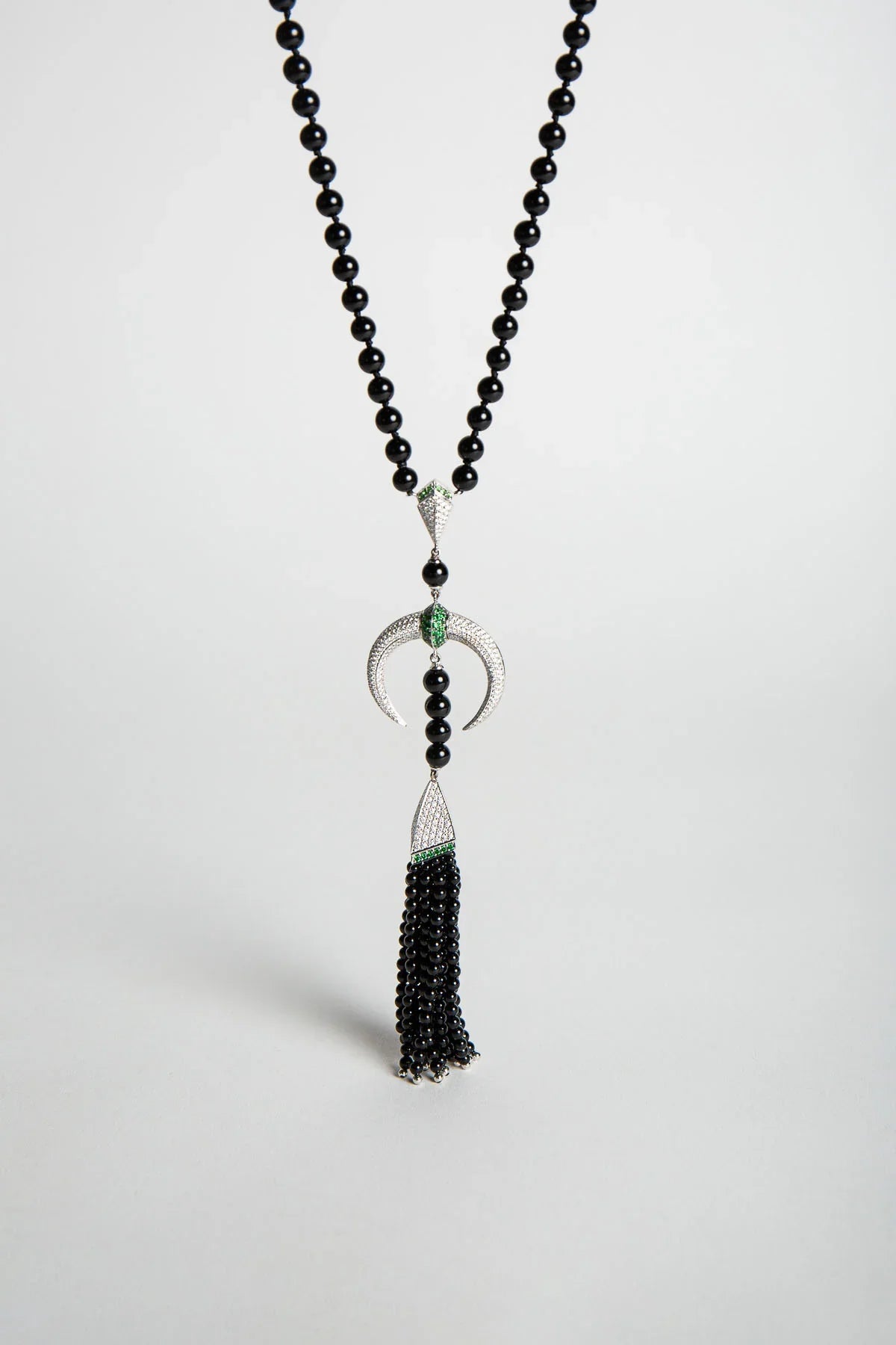SHAUN LEANE | DIAMOND CRESCENT ONYX BEAD NECKLACE
