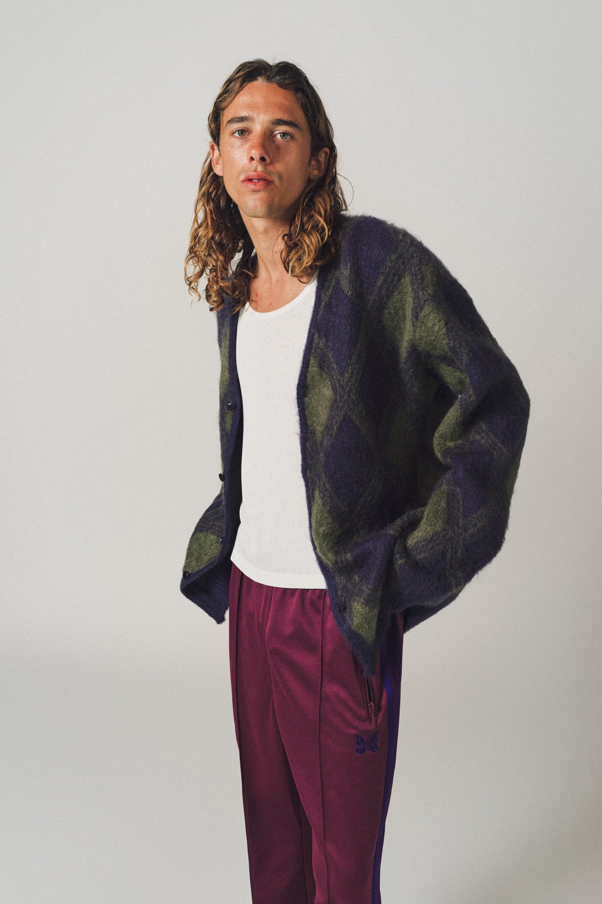 NEEDLES | ARGYLE MOHAIR CARDIGAN