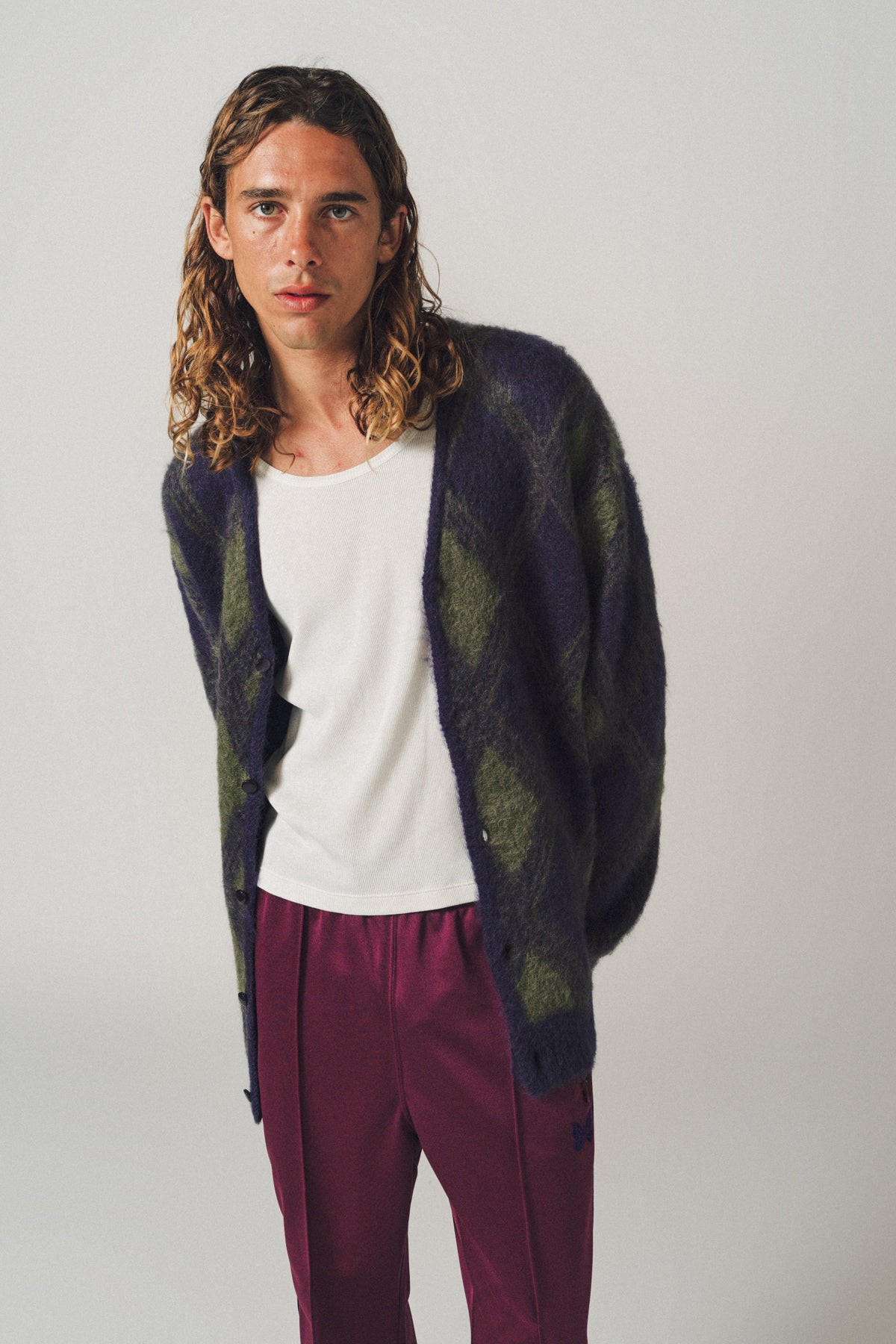 NEEDLES | ARGYLE MOHAIR CARDIGAN