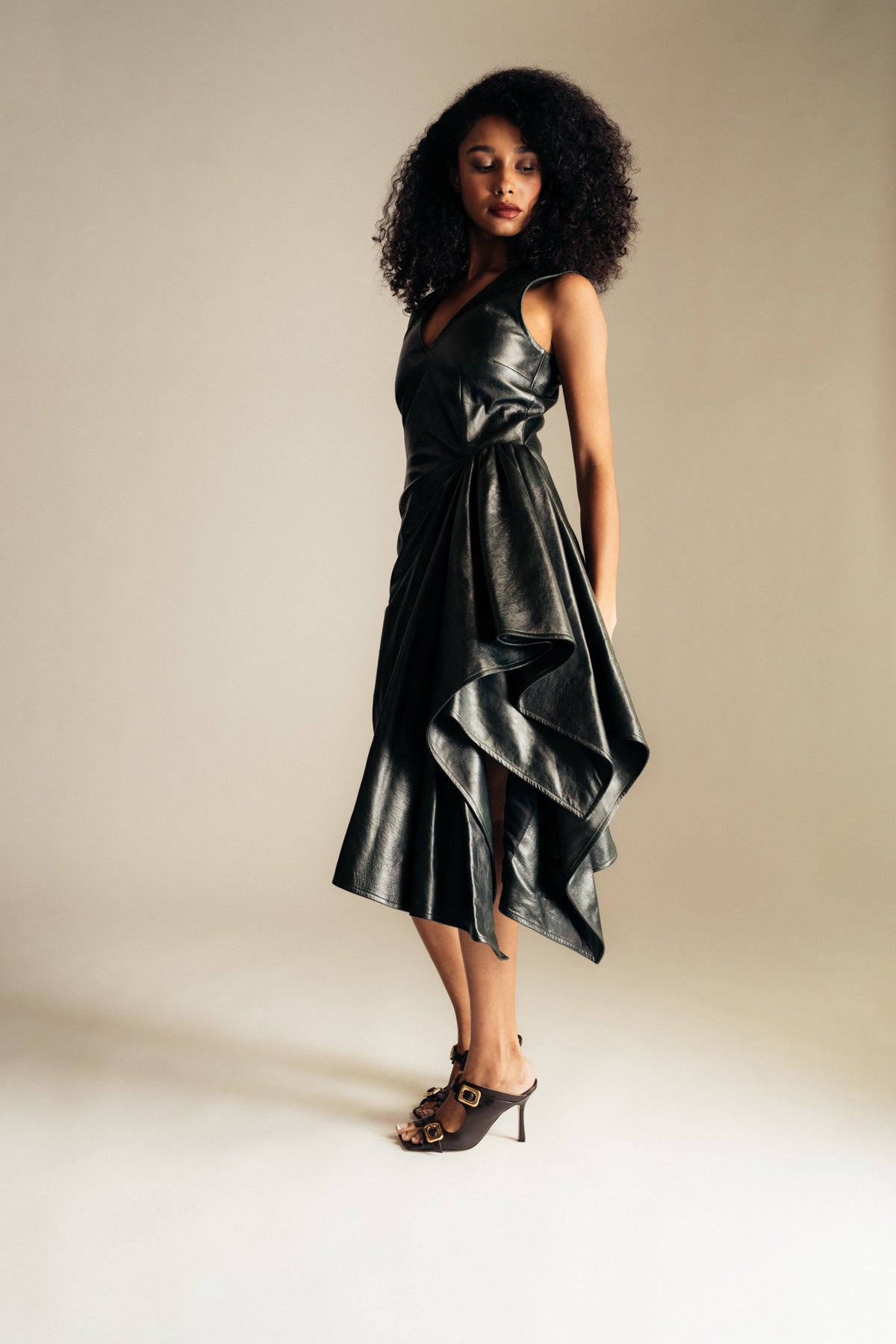 BOTTEGA VENETA | LEATHER MIDI DRESS