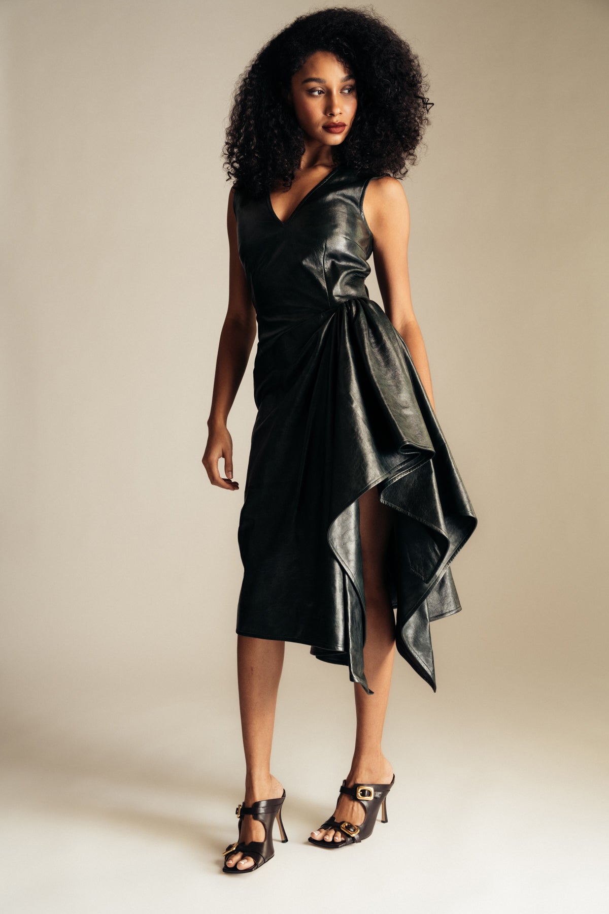 BOTTEGA VENETA | LEATHER MIDI DRESS