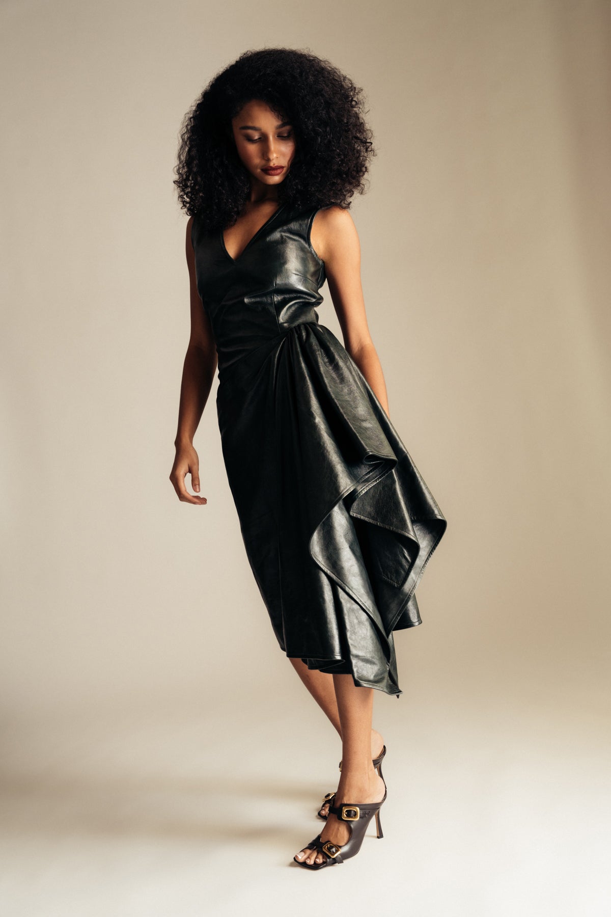 BOTTEGA VENETA | LEATHER MIDI DRESS