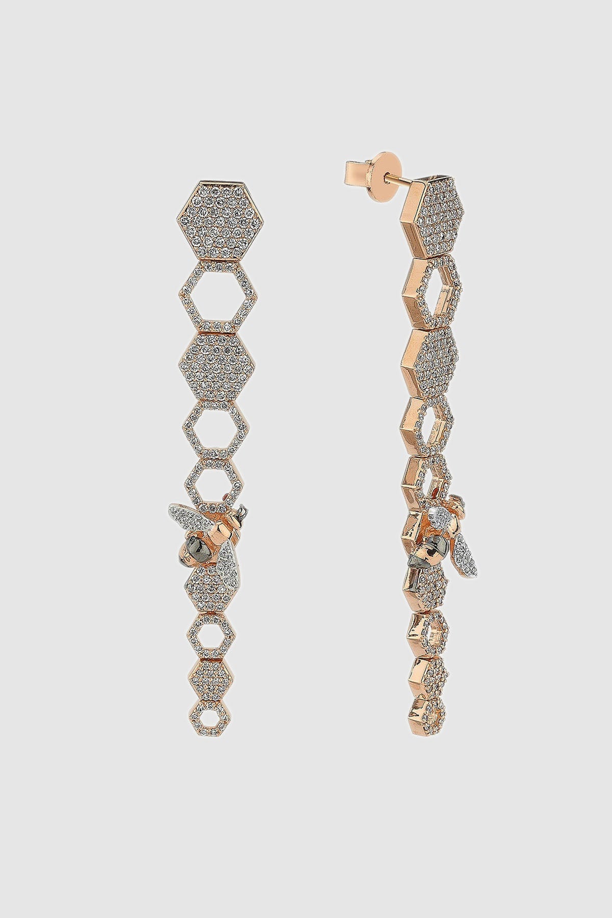 BEE GODDESS | 14K ROSE GOLD HONEYCOMB DANGLE EARRINGS