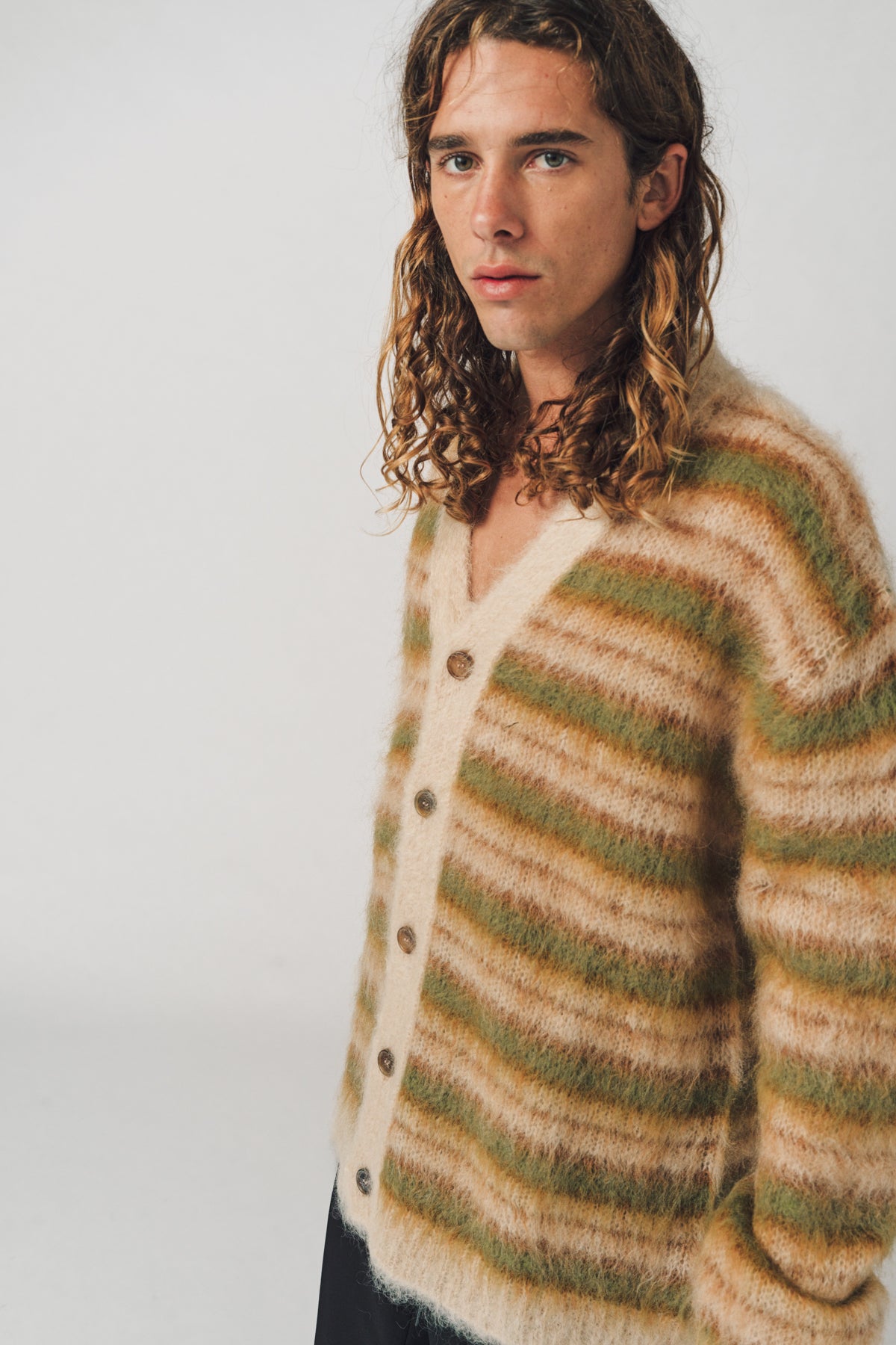 MARNI | CAMEL STRIPED MOHAIR CARDIGAN - MAXFIELD LA