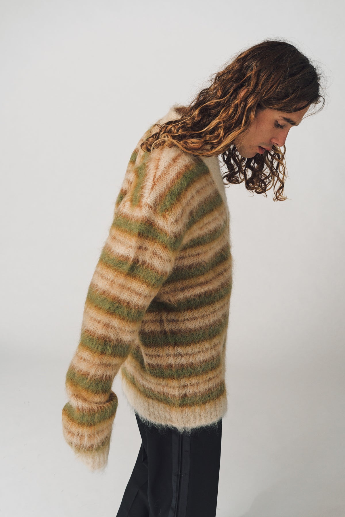 MARNI | CAMEL STRIPED MOHAIR CARDIGAN - MAXFIELD LA