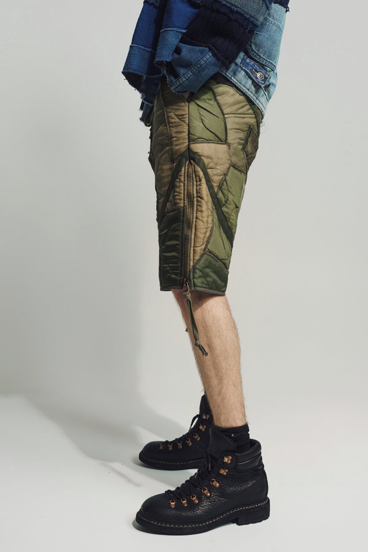 GREG LAUREN | MIXED PUFFER ZIP SHORTS - MAXFIELD LA