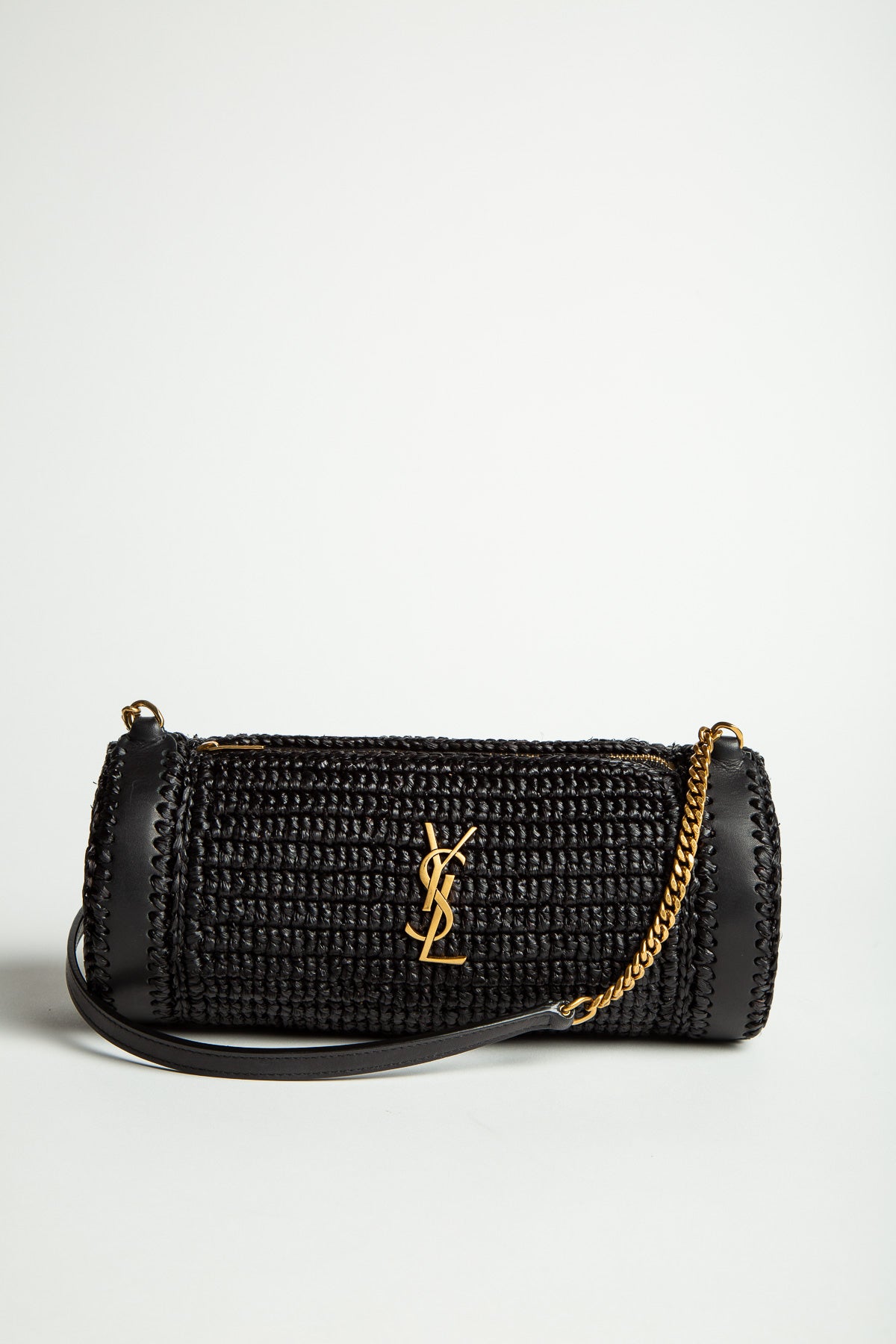 SAINT LAURENT | CASSANDRE SMALL CYLINDER RAFFIA BAG