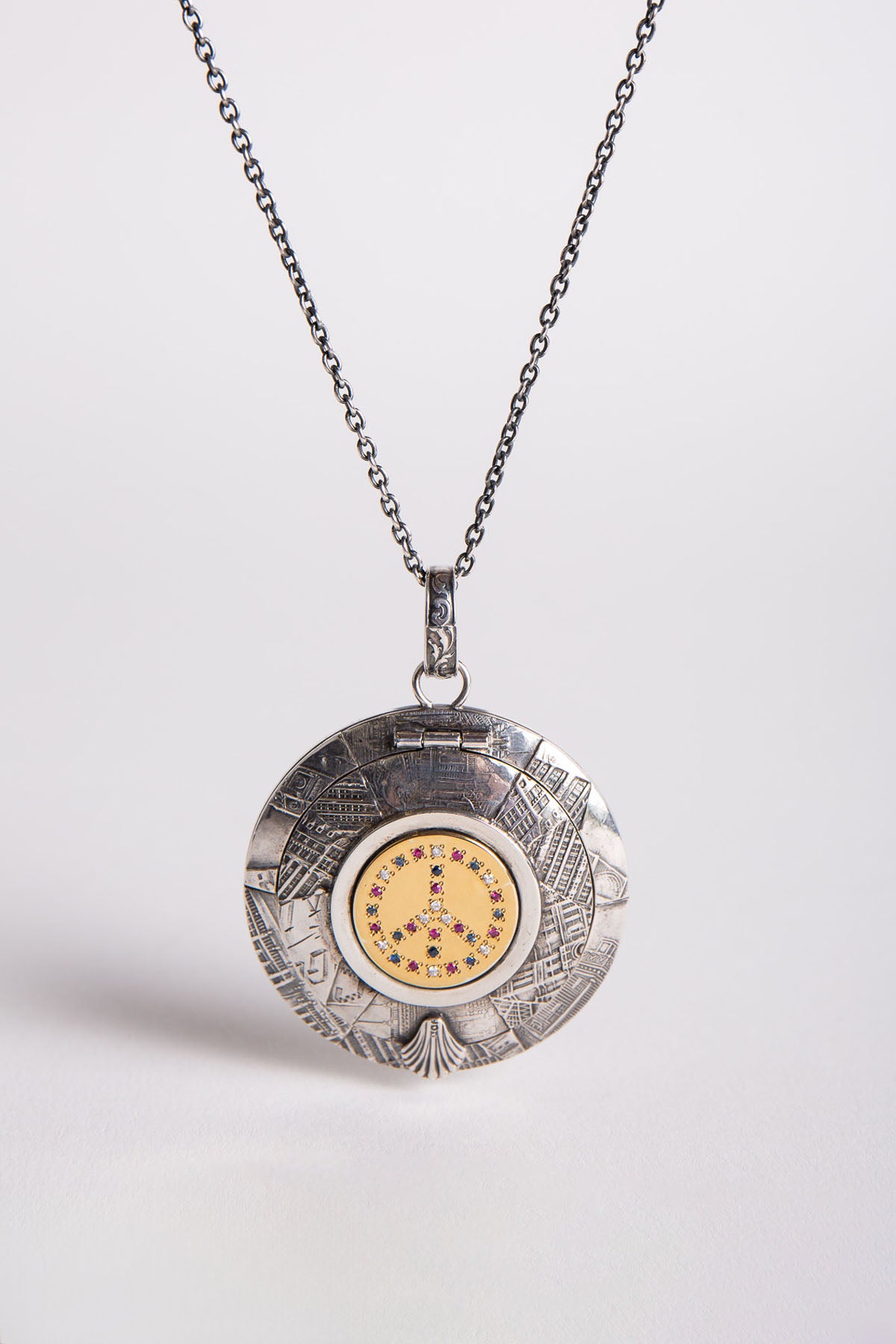 BLIND MAN TOGS | 18K YELLOW GOLD & SILVER TIFFANY&CO MIRROR DOUBLE PEACE NECKLACE