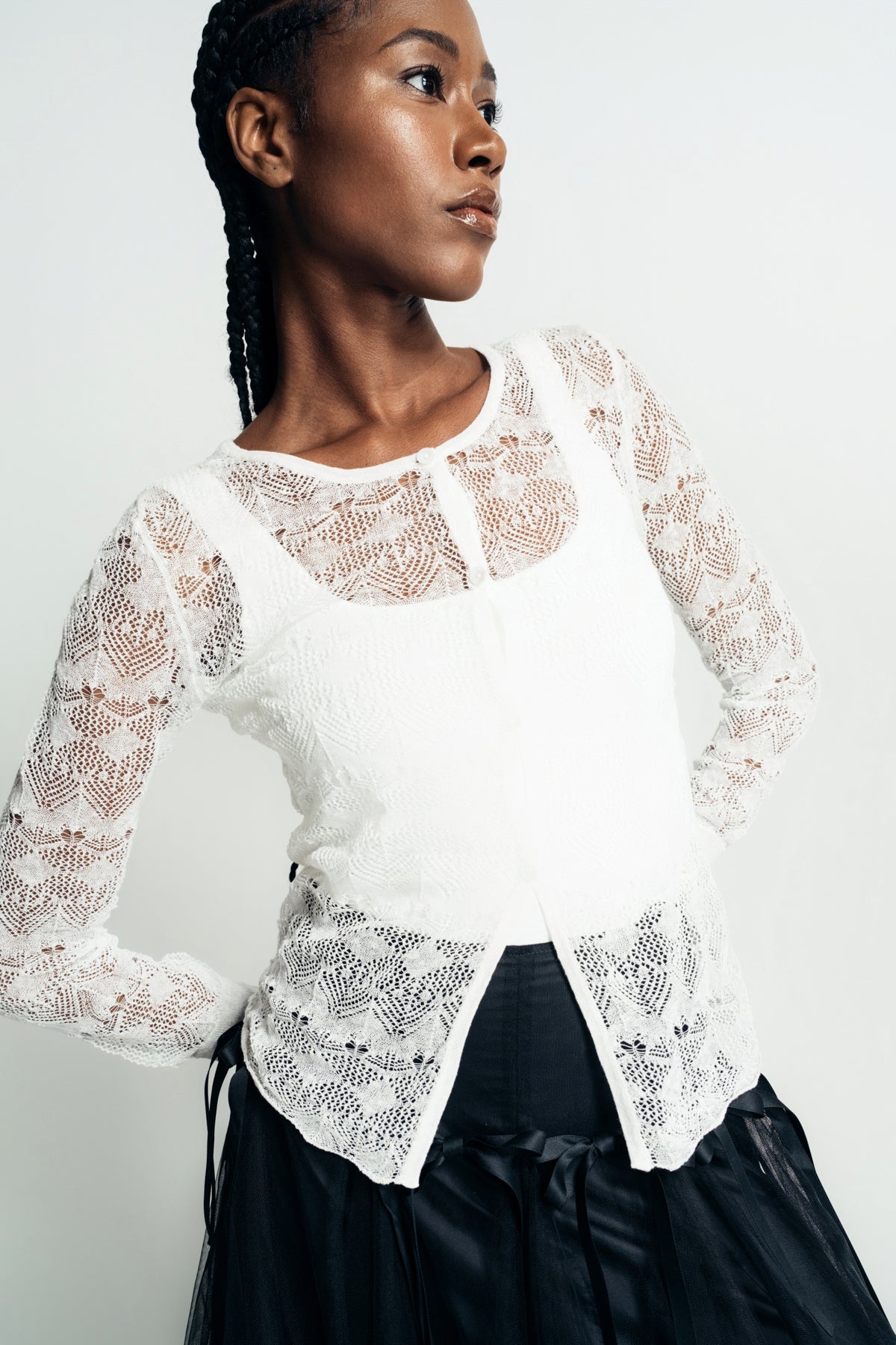 CAROLINE HU | LACE KNIT CARDIGAN