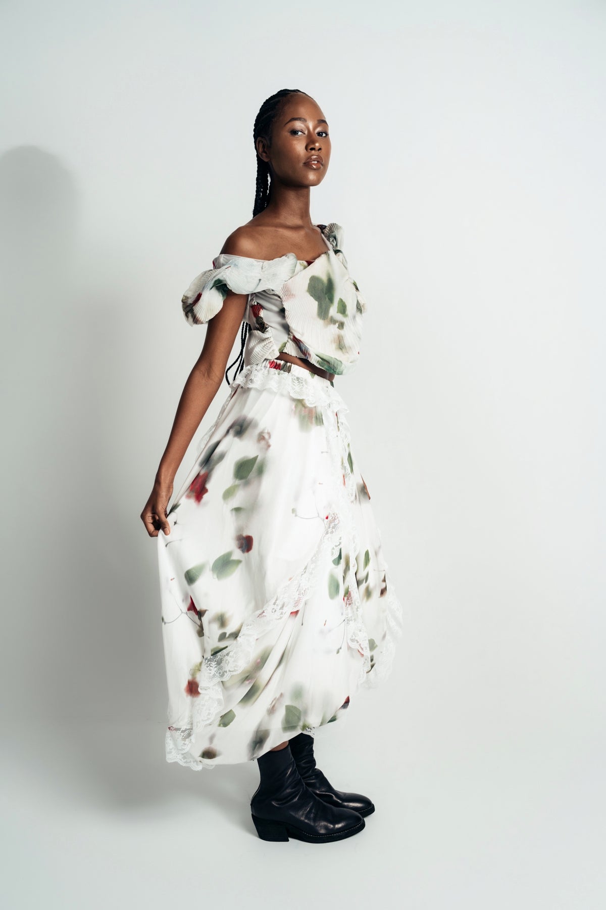 CAROLINE HU | ROSE PRINT CIRCLE LACE SILK SKIRT - MAXFIELD LA