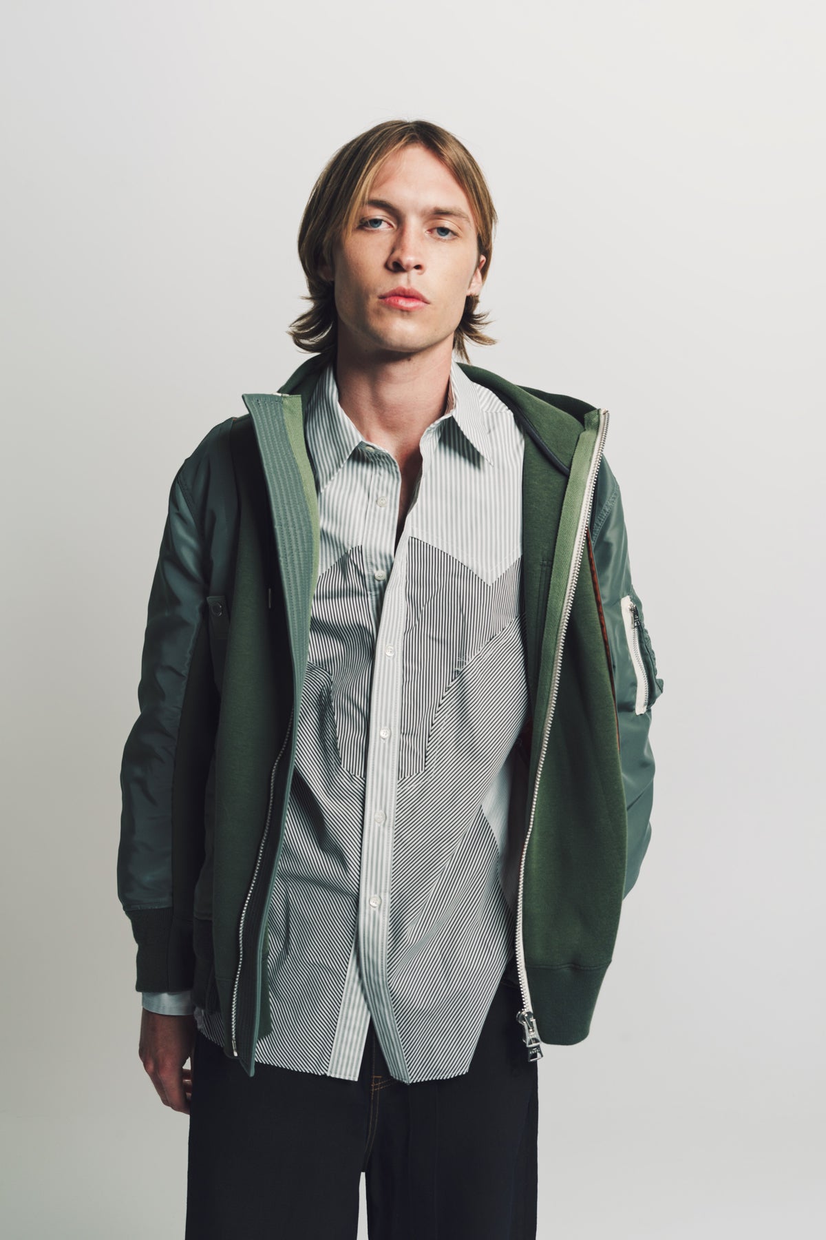 SACAI | NYLON TWILL SPONGE HOODIE - MAXFIELD LA