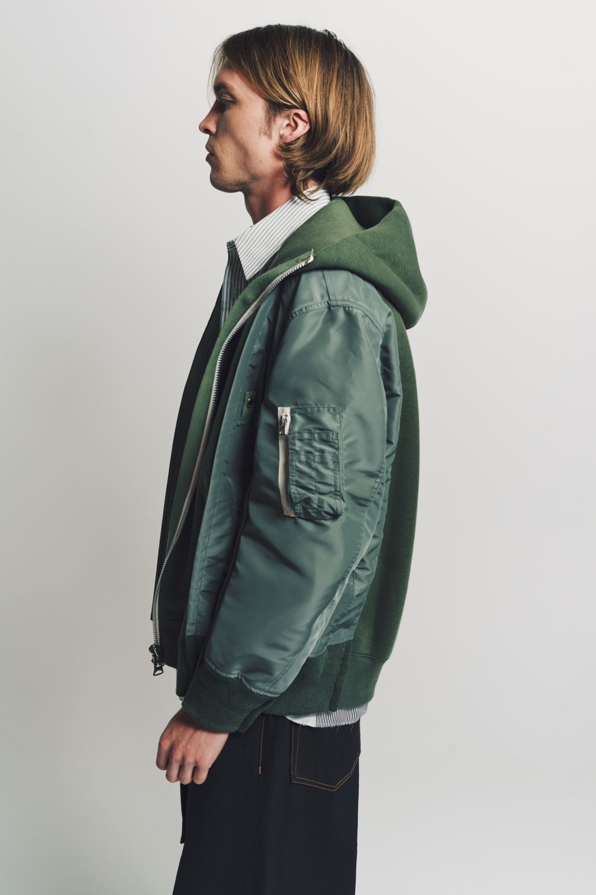 SACAI | NYLON TWILL SPONGE HOODIE - MAXFIELD LA