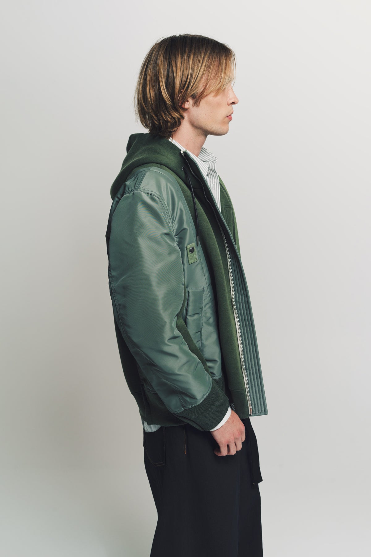 SACAI | NYLON TWILL SPONGE HOODIE - MAXFIELD LA