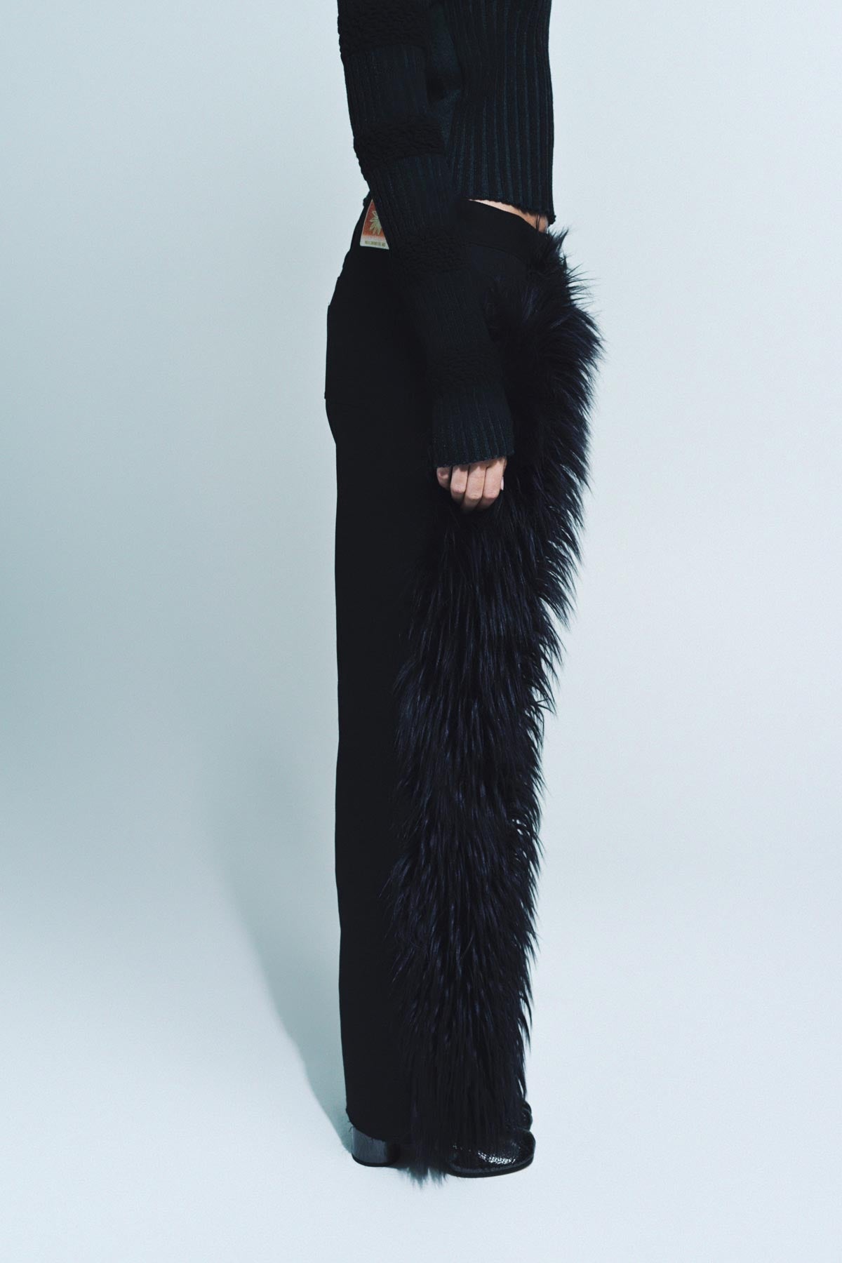 PAULA CANOVAS DEL VAS | FAUX FUR DENIM TROUSERS - MAXFIELD LA