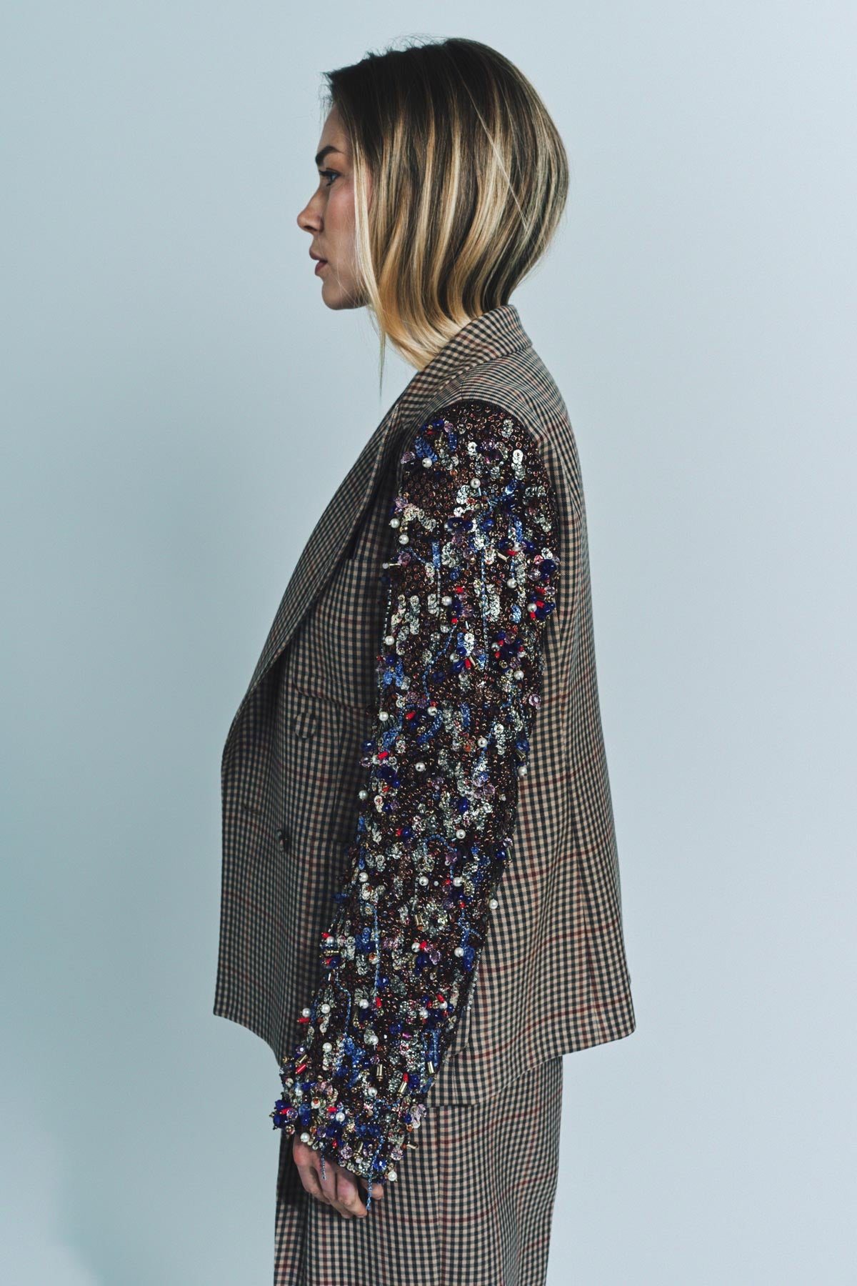 DRIES VAN NOTEN | SEQUINED CHECKED WOOL BLAZER