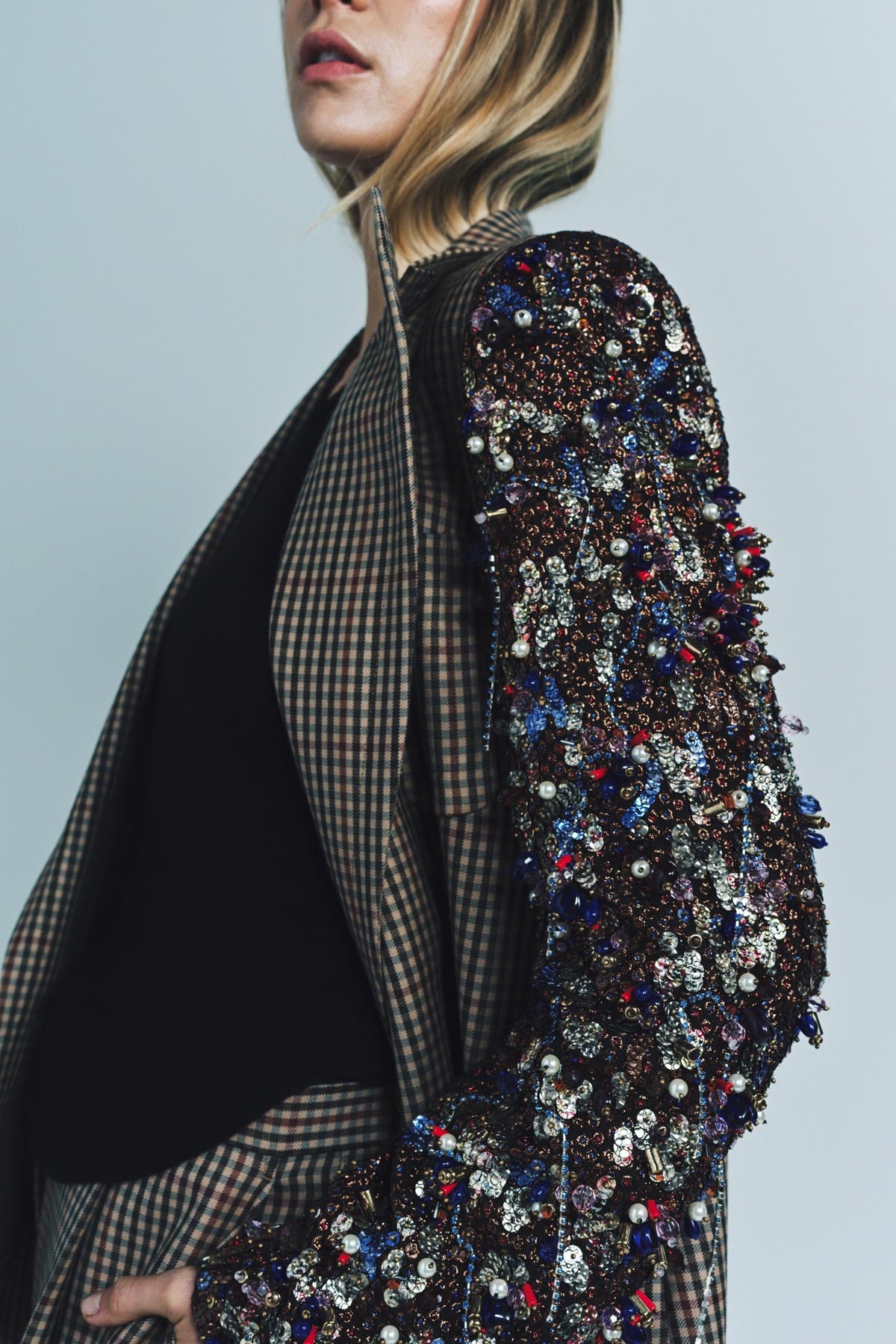 DRIES VAN NOTEN | SEQUINED CHECKED WOOL BLAZER