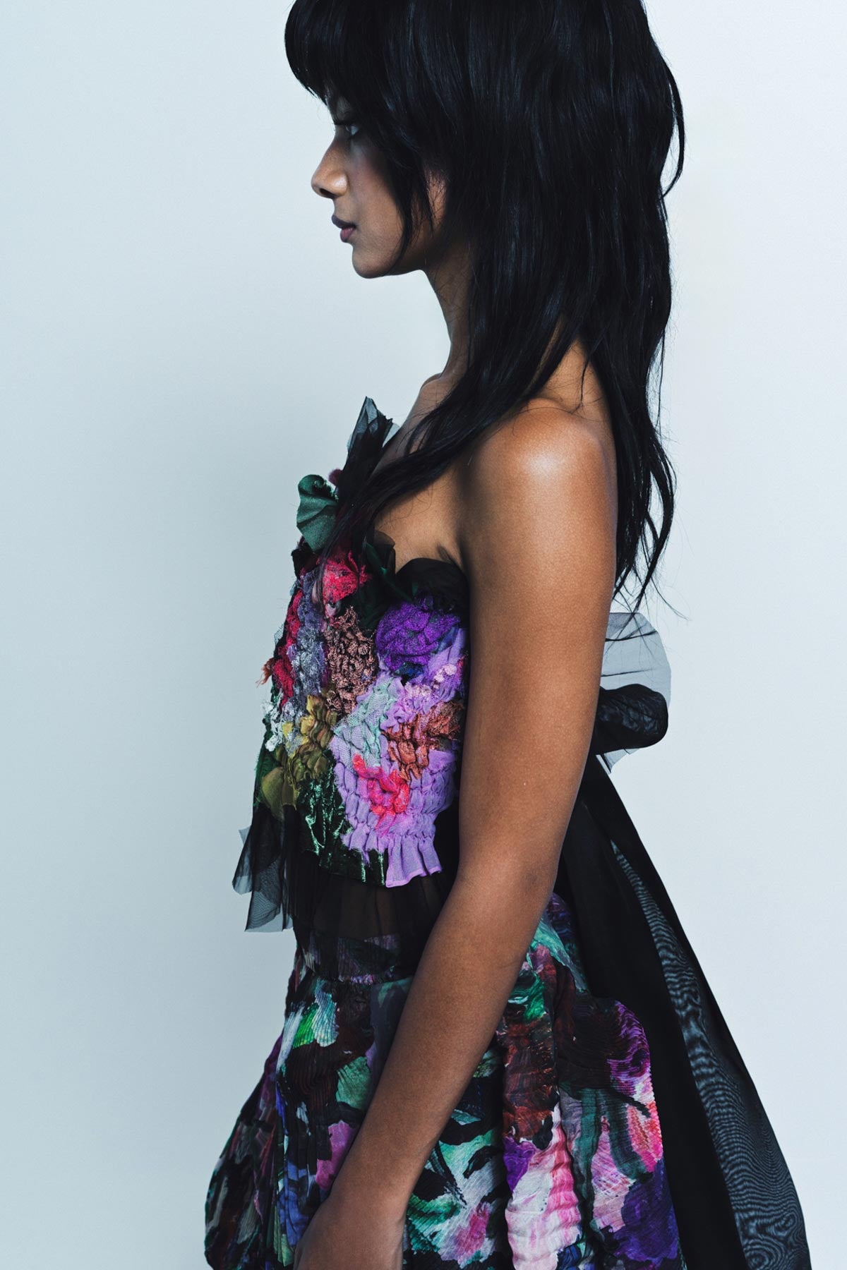 CAROLINE HU | FLOWERS SMOCKING BRA TOP - MAXFIELD LA