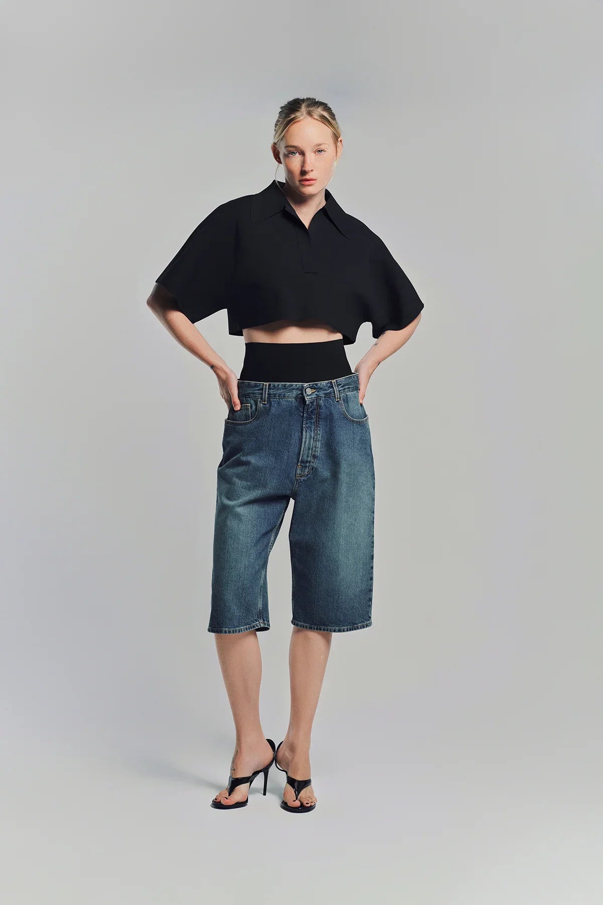 ALAÏA | DENIM BERMUDA SHORTS WITH KNITTED WAISTBAND