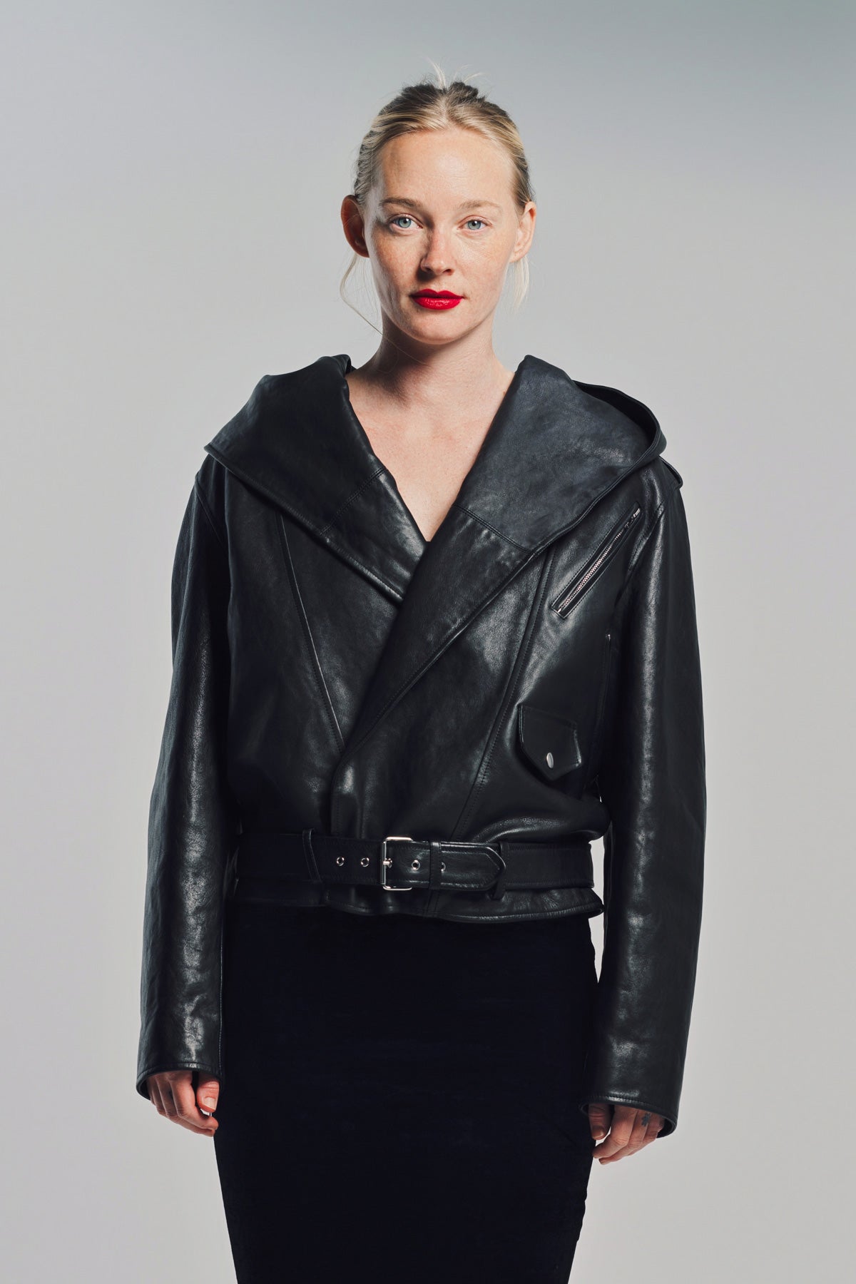 ALAÏA | LEATHER HOODED BIKER JACKET