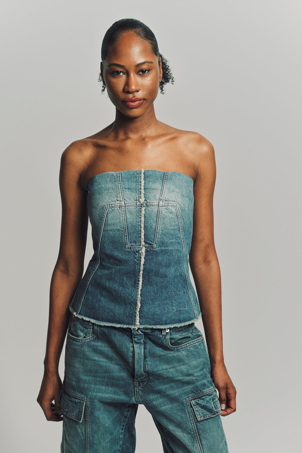 RICK OWENS DRKSHDW | DENIM BUSTIER TOP