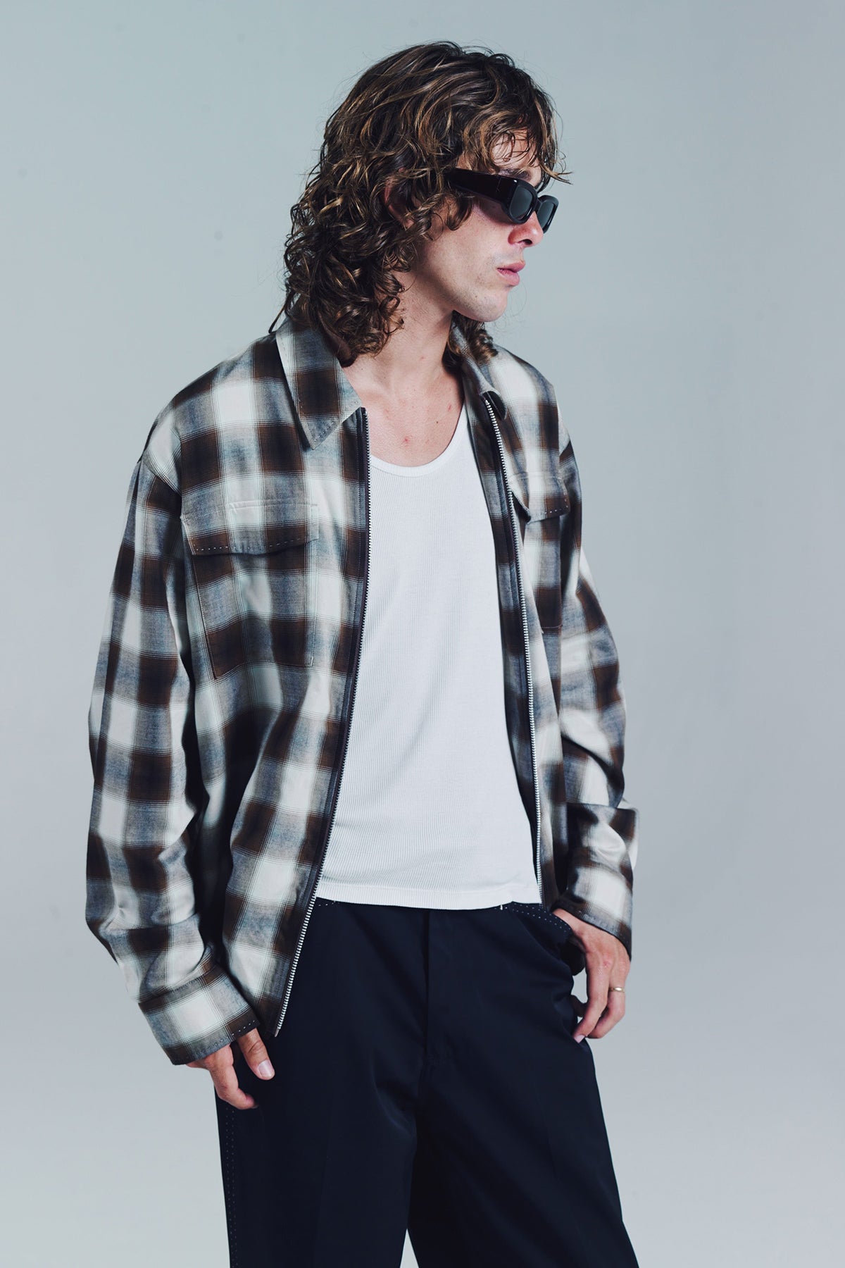 SECOND/LAYER | ZIP RELAXED LONG SLEEVE SHIRT