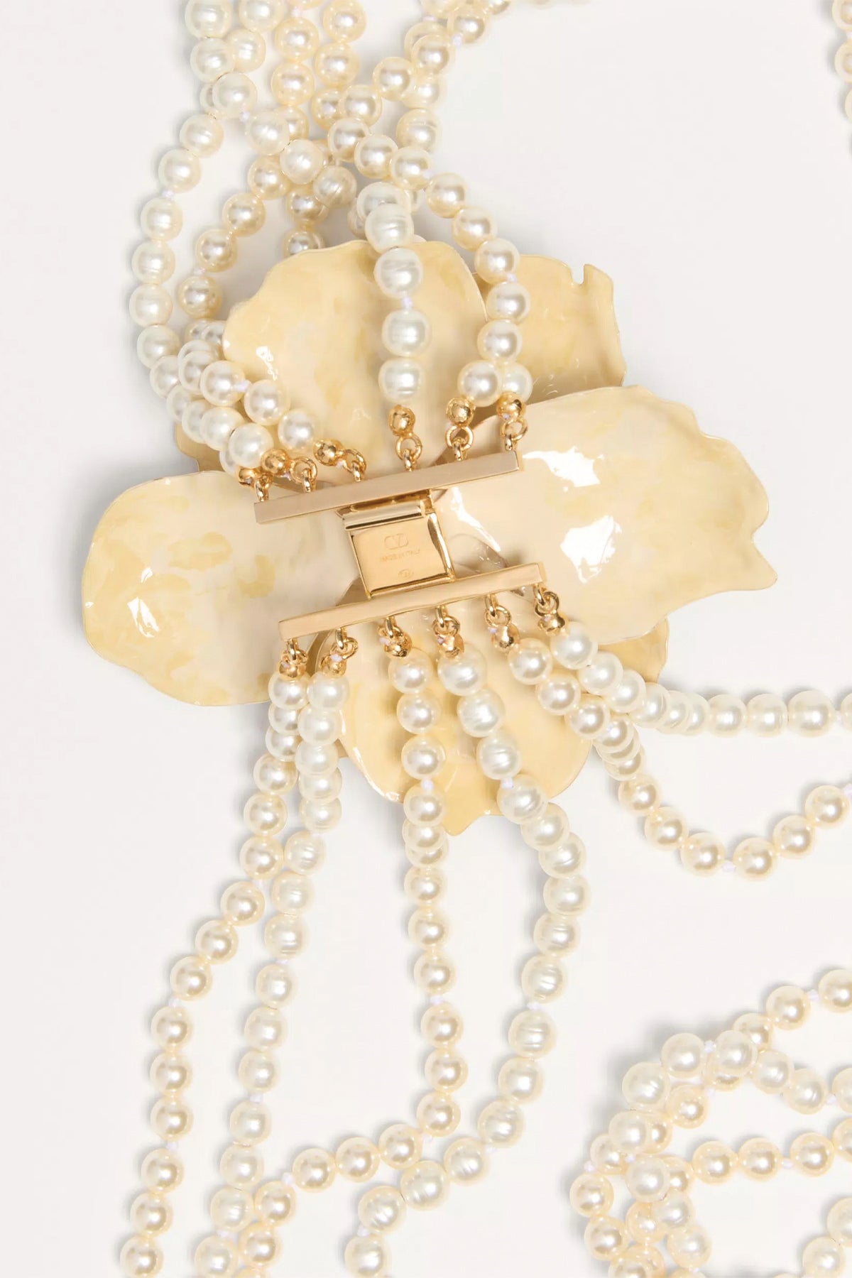 VALENTINO GARAVANI | FLEUR LUMINEUSE NECKLACE IN METAL, ENAMEL, PEARLS AND FABRIC
