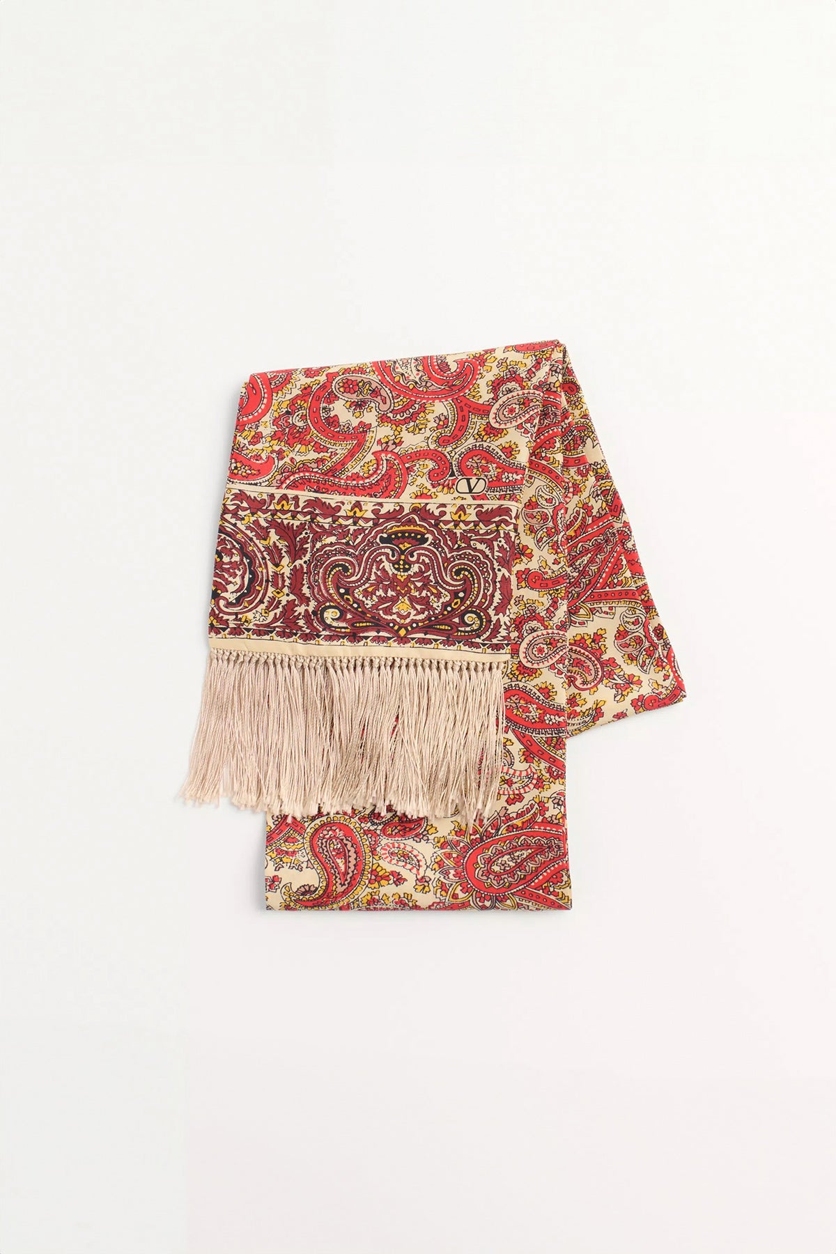VALENTINO GARAVANI | VOYAGE IMAGINAIRE SILK BANDEAU SCARF WITH FRINGE - MAXFIELD LA