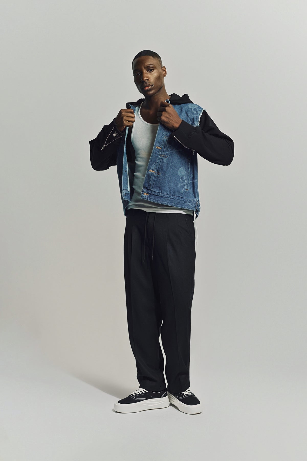MASTERMIND | HOODED MONOGRAM DENIM JACKET MASTERMIND | HOODED MONOGRAM DENIM JACKET