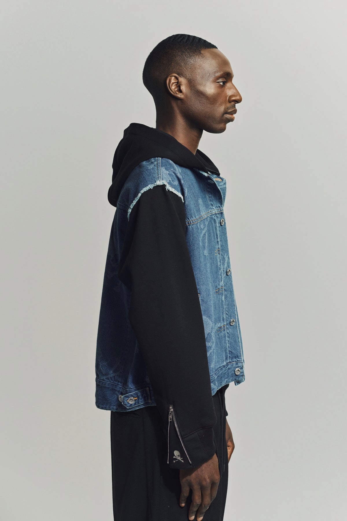 MASTERMIND | HOODED MONOGRAM DENIM JACKET