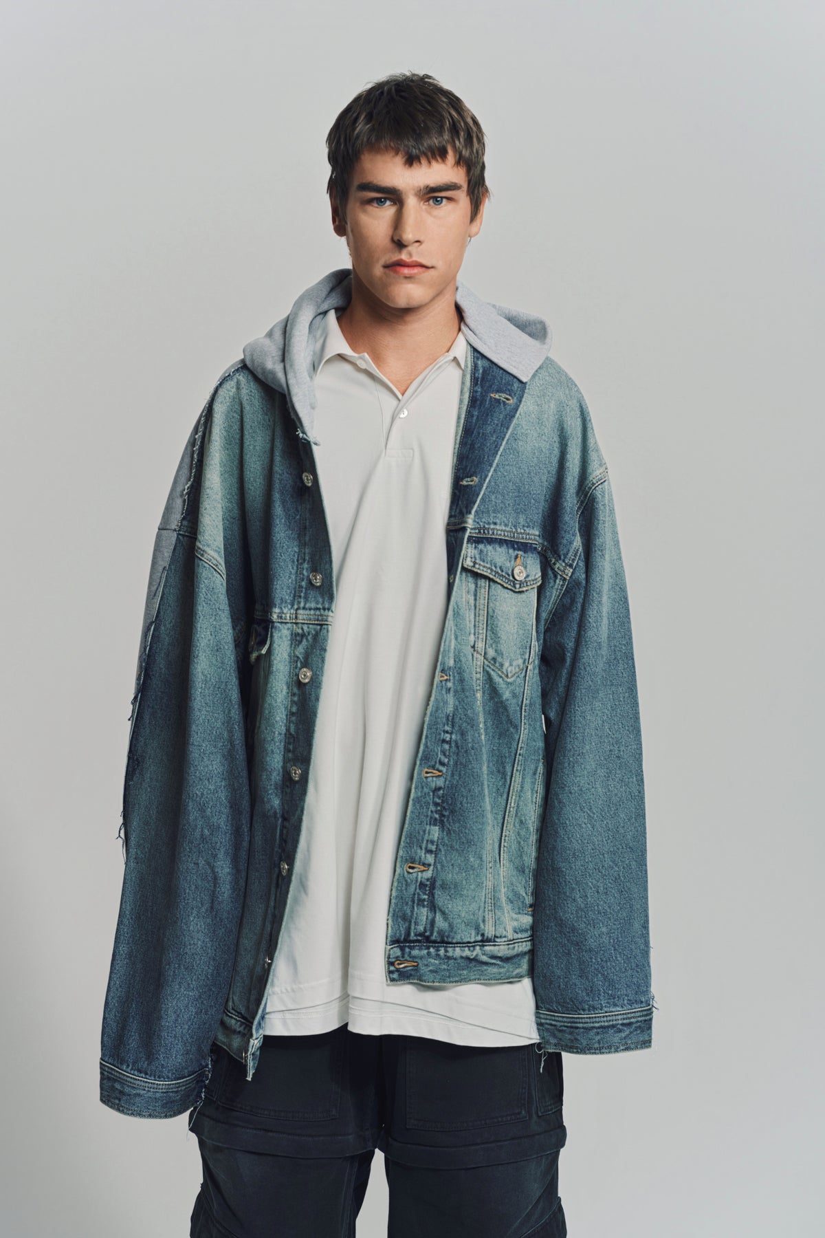 BALENCIAGA | HOODED DENIM JACKET - MAXFIELD LA