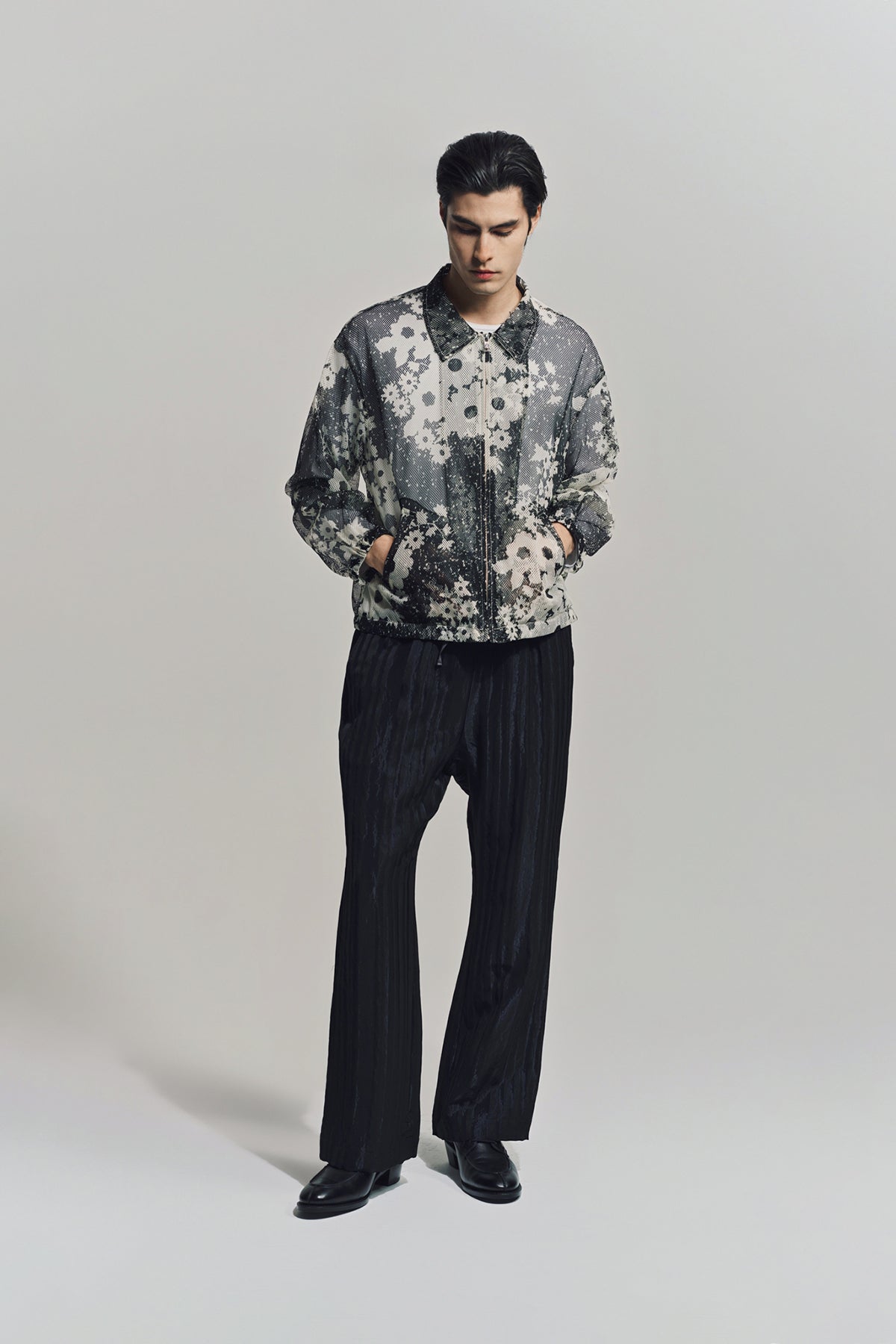 NOMARHYTHM TEXTILE | FLORAL MESH ZIP BLOUSON