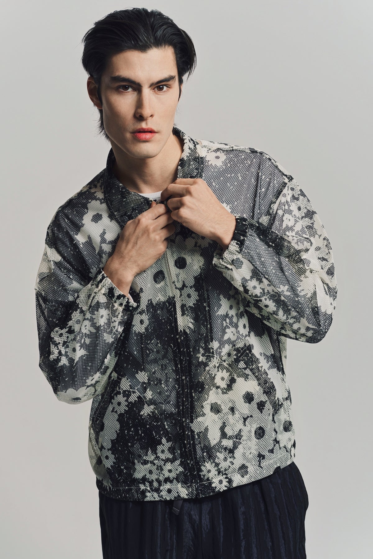 NOMARHYTHM TEXTILE | FLORAL MESH ZIP BLOUSON