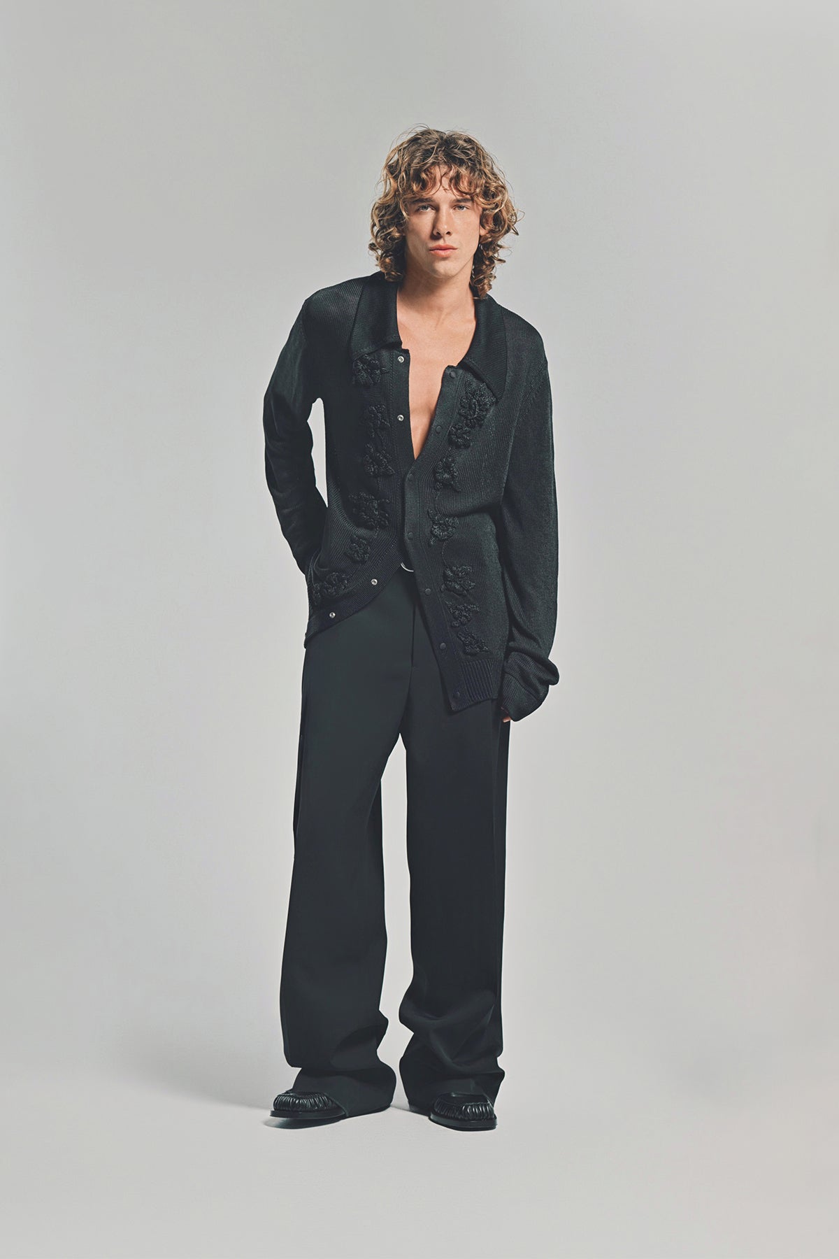 JIL SANDER | CROCHET FLOWER LONG SLEEVE SHIRT