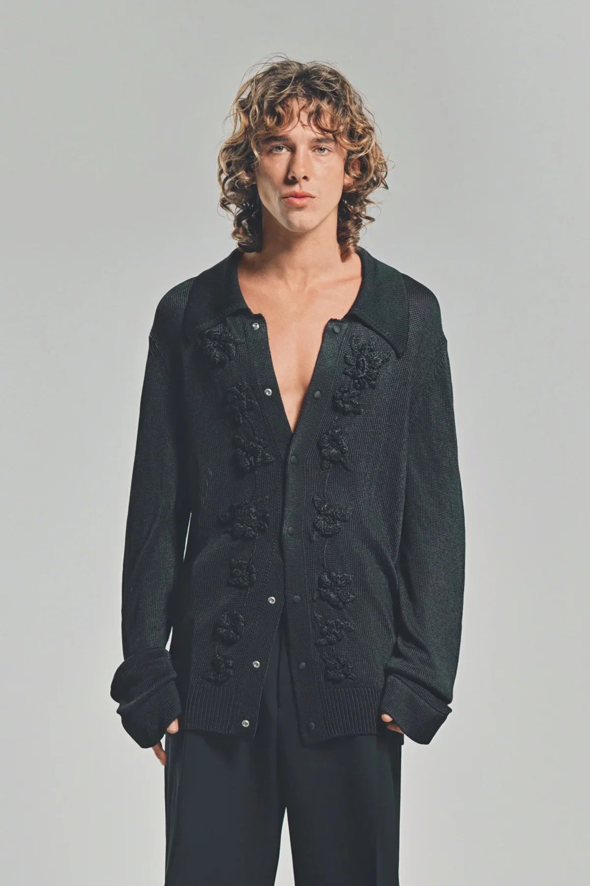 JIL SANDER | CROCHET FLOWER LONG SLEEVE SHIRT
