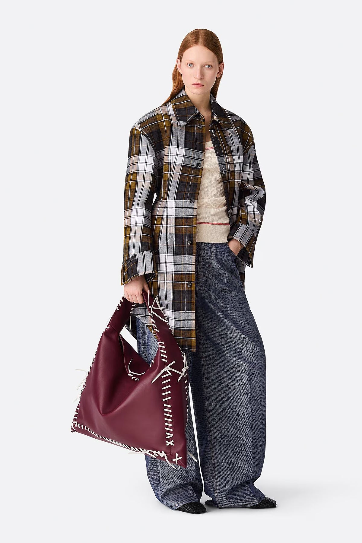 BOTTEGA VENETA | DENIM JACQUARD WIDE LEG TROUSERS